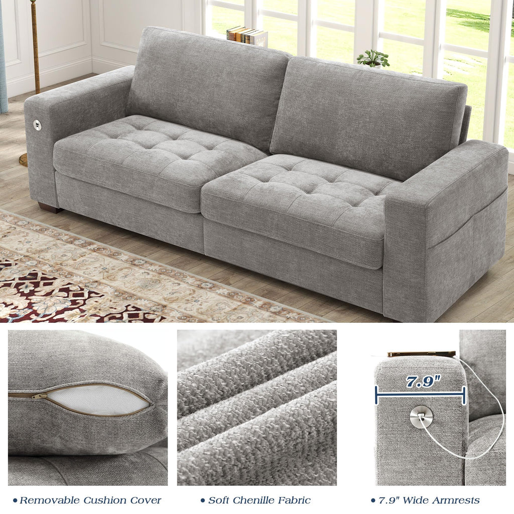 WorthFurni Sofas for Living Room, Chenille Loveseat Couch Set, Small Sofa, 3 Seater Sofa, USB Charging, Removable Sofa Cover,Solid Wood Frame, Easy to Install(70inch,Beige)