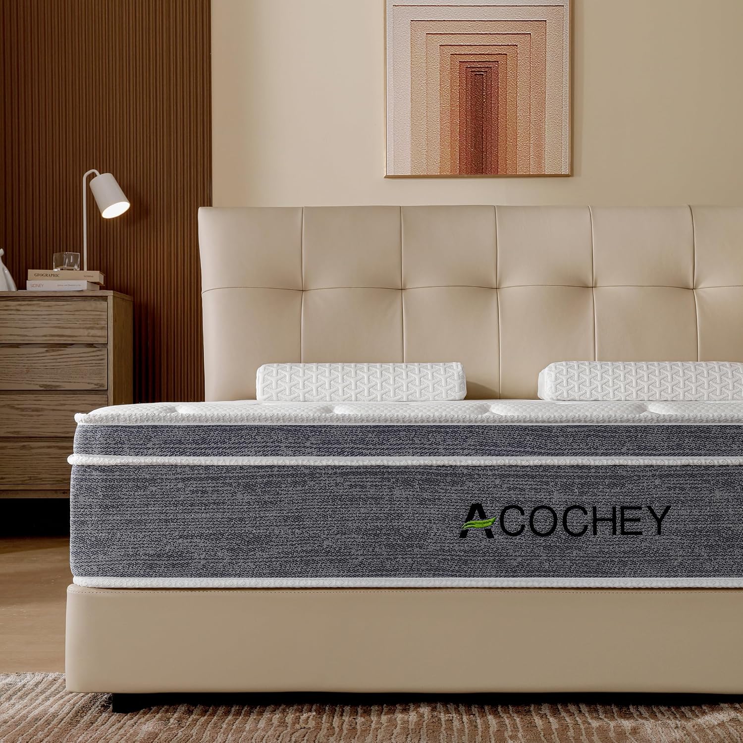 Acochey 10 Inch Queen Mattress Memory Foam and Spring Hybrid Mattresses,Medium Firm Feel Grey Mattress in a Box,Quality Comfort and Adaptive Support Breathable Cooling