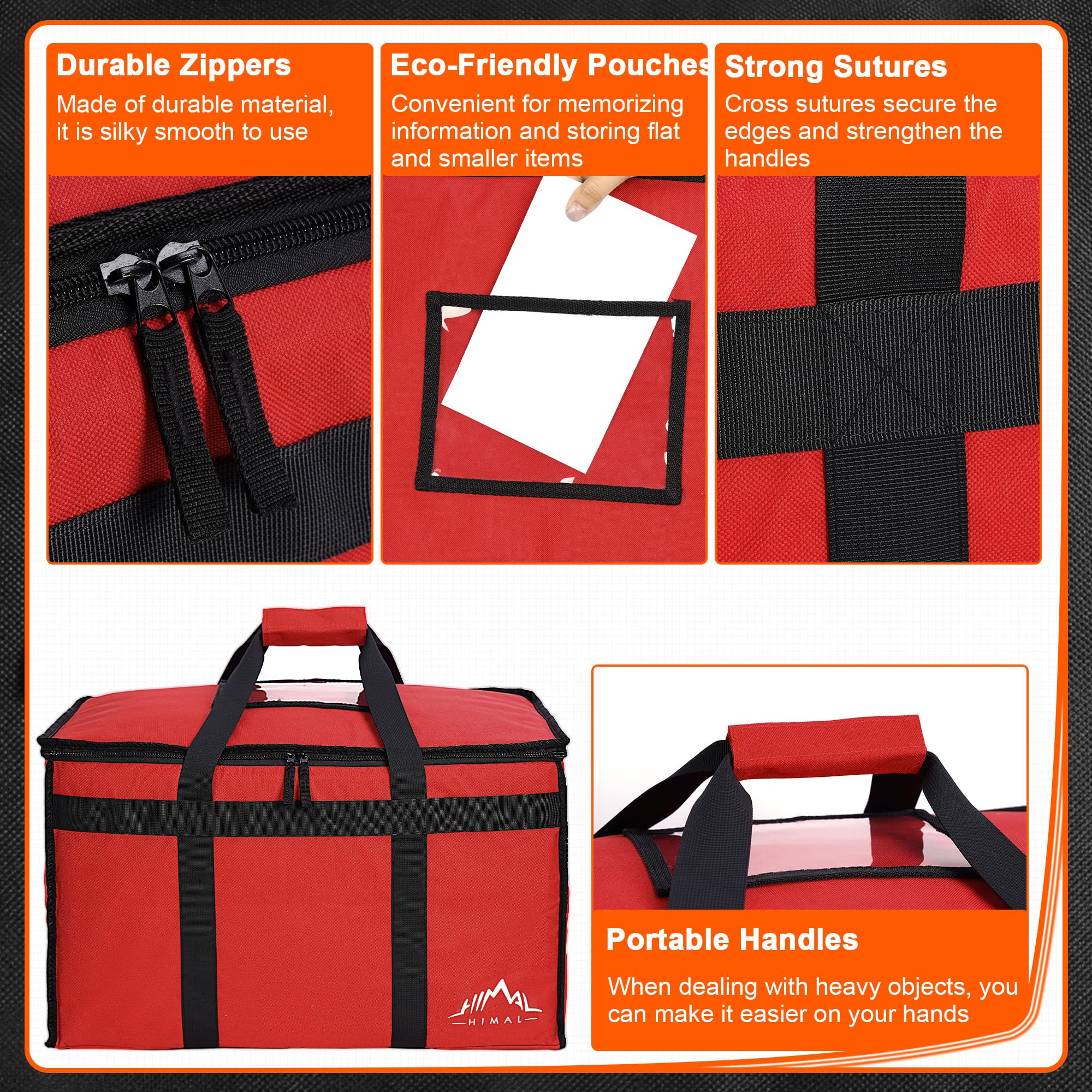Himal Outdoors Insulated Food Delivery Bag XXXL-23Wx15Hx14D inches Premium Insulated Grocery Bag for HOT/COLD Food Delivery, Fit for Uber Eats, Doordash, Commercial Catering Transportation
