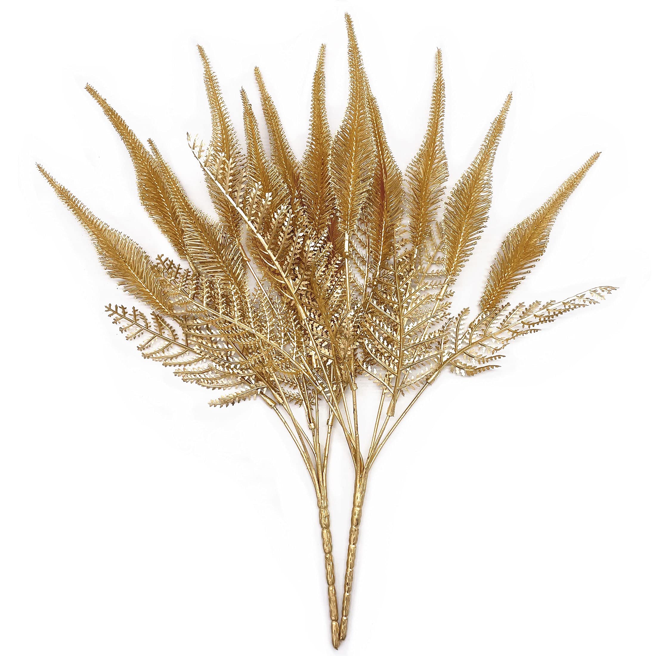Christmas Decor Artificial Plants, PASYOU Gold Fake Antlers Plastic Grass Shrubs Leaves Indoor Outdoor Home Garden Party Hotel Verandah Wedding Event Faux DIY Decoration - 30 Inch Golden 2 Bunches
