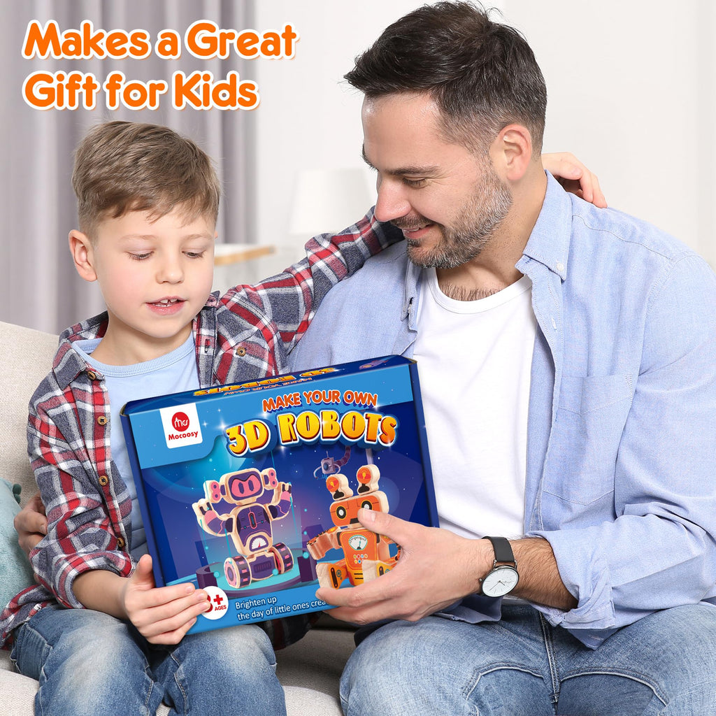Mocoosy Wooden Dinosaur Painting Art and Craft Kit for Kids 4-8, Build & Decorate Your Own Dinos with Paint & Stickers, Wood Dinosaur Builder Game Montessoi Educational Toy Gift Toddler Boys Girls 3-5