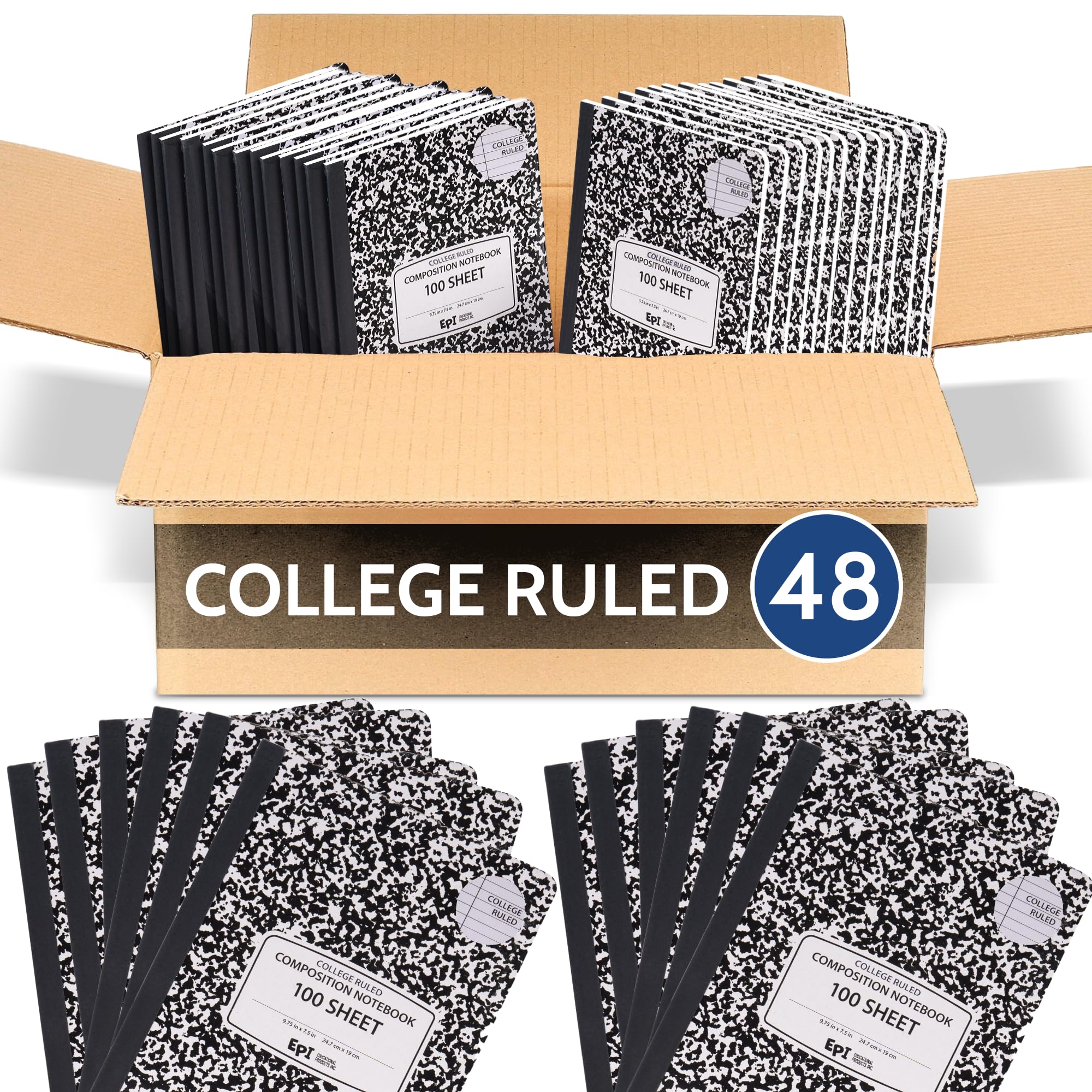 3 Pack - EPI Marble Hardcover Wide Ruled Composition Notebook | 200 Pages (100 Sheets), 9.75 x 7.5 in, Sturdy Sewn Binding | School, Office, Journaling, Notes