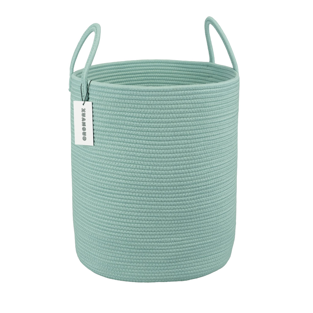 XUANGUO Black Cotton Rope Laundry Basket Hamper for Clothes Woven Storage Basket for Living Room Bedroom Boho Tall Rope Baskets for Blanket Toys Pillow Towels Baby Nursery Hamper Bin Large