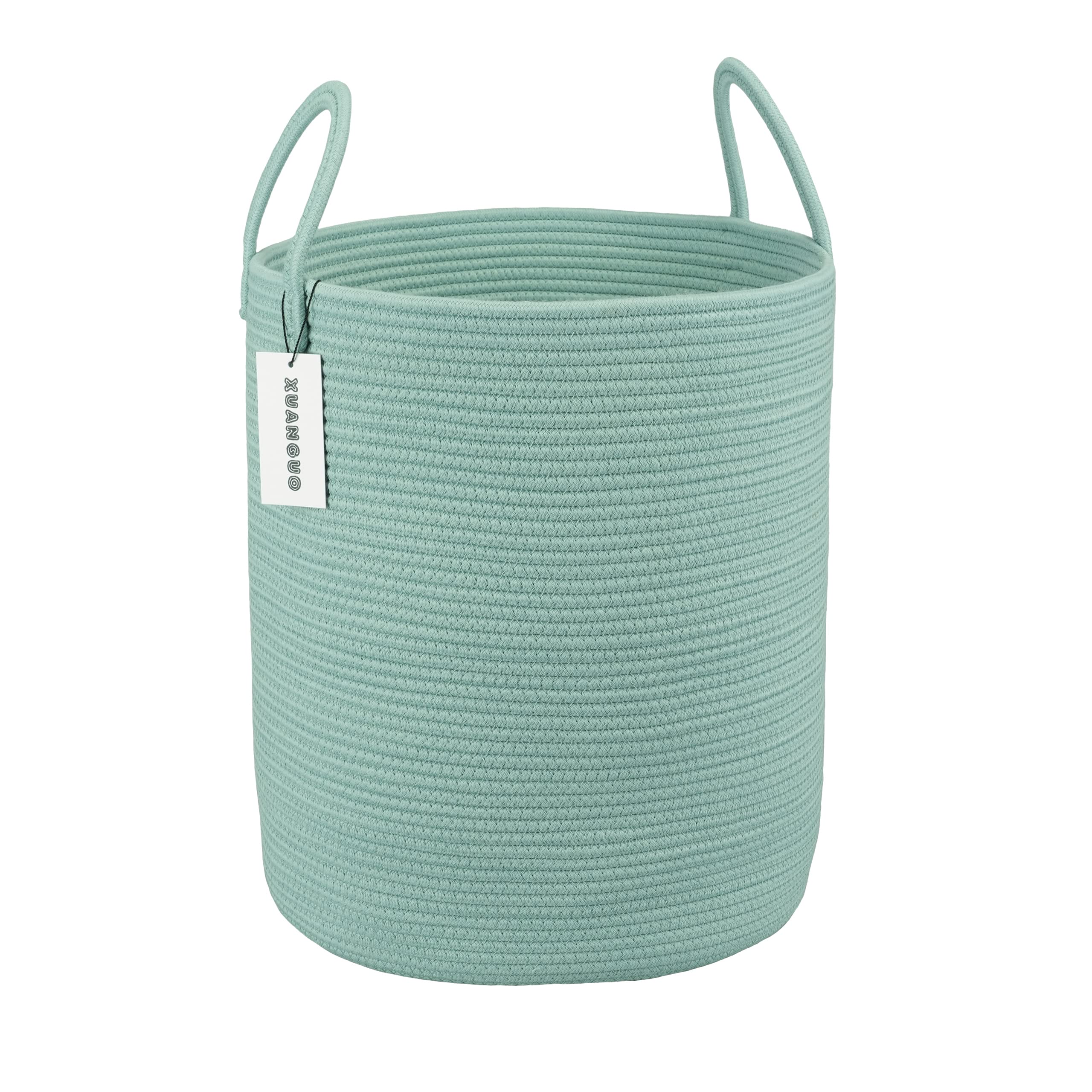 XUANGUO Black Cotton Rope Laundry Basket Hamper for Clothes Woven Storage Basket for Living Room Bedroom Boho Tall Rope Baskets for Blanket Toys Pillow Towels Baby Nursery Hamper Bin Large