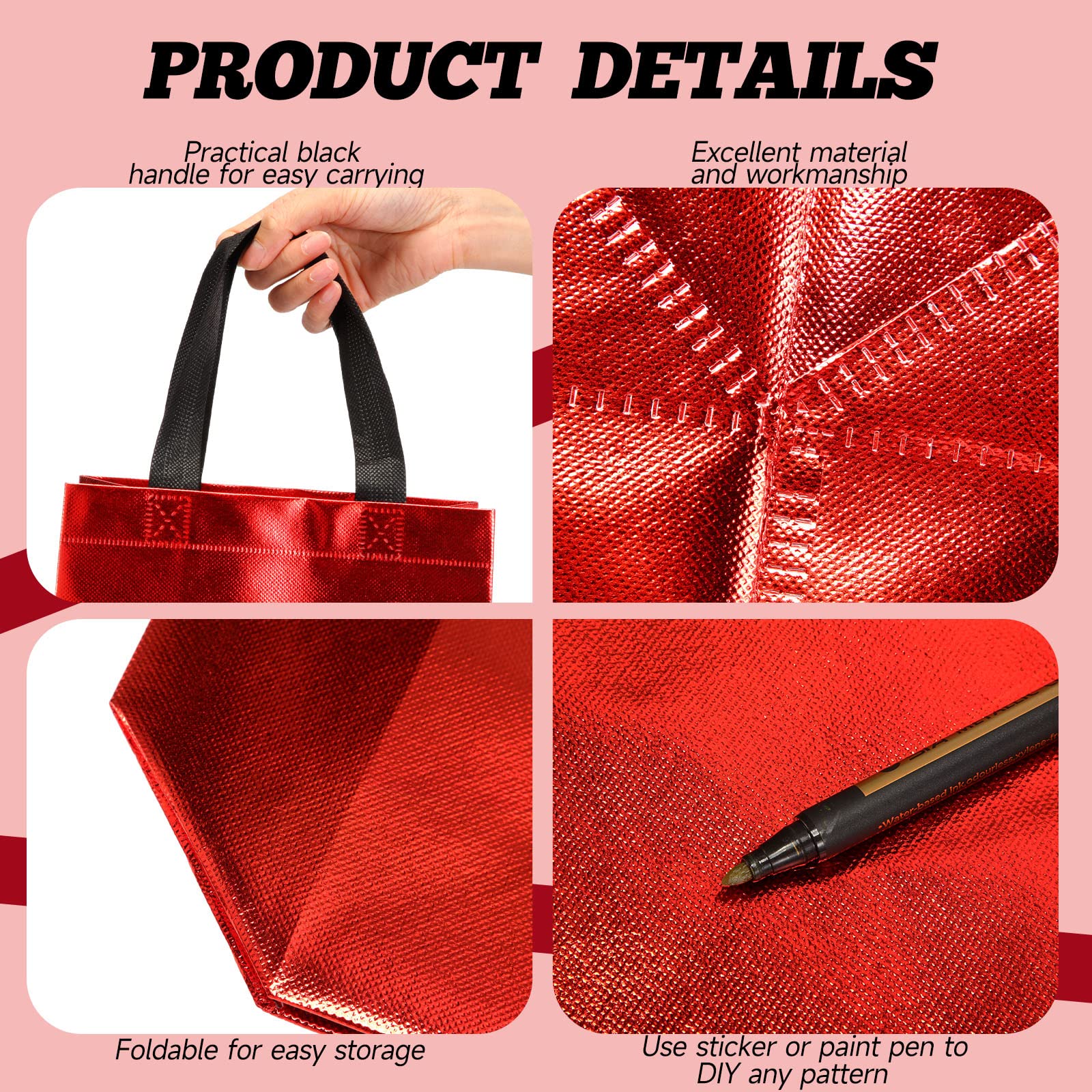 Eccliy 80 Pcs Reusable Gift Bags Set Glossy Grocery Gift Tote Bag with Hadnle for Wedding, Father's Day, Graduation, Summer Event (10 x 8 x 4.7 Inch,Black)