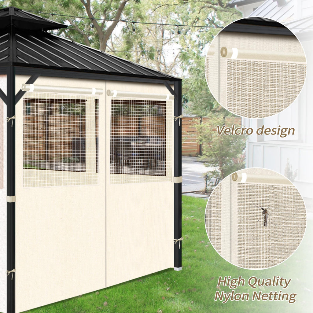 Gazebo Privacy Curtains 10' x 10' with Mosquito Windows, 4-Panels Side Wall with Zipper Universal Replacement for Patio, Outdoor Canopy, Garden and Backyard, Gray (Curtain Only)