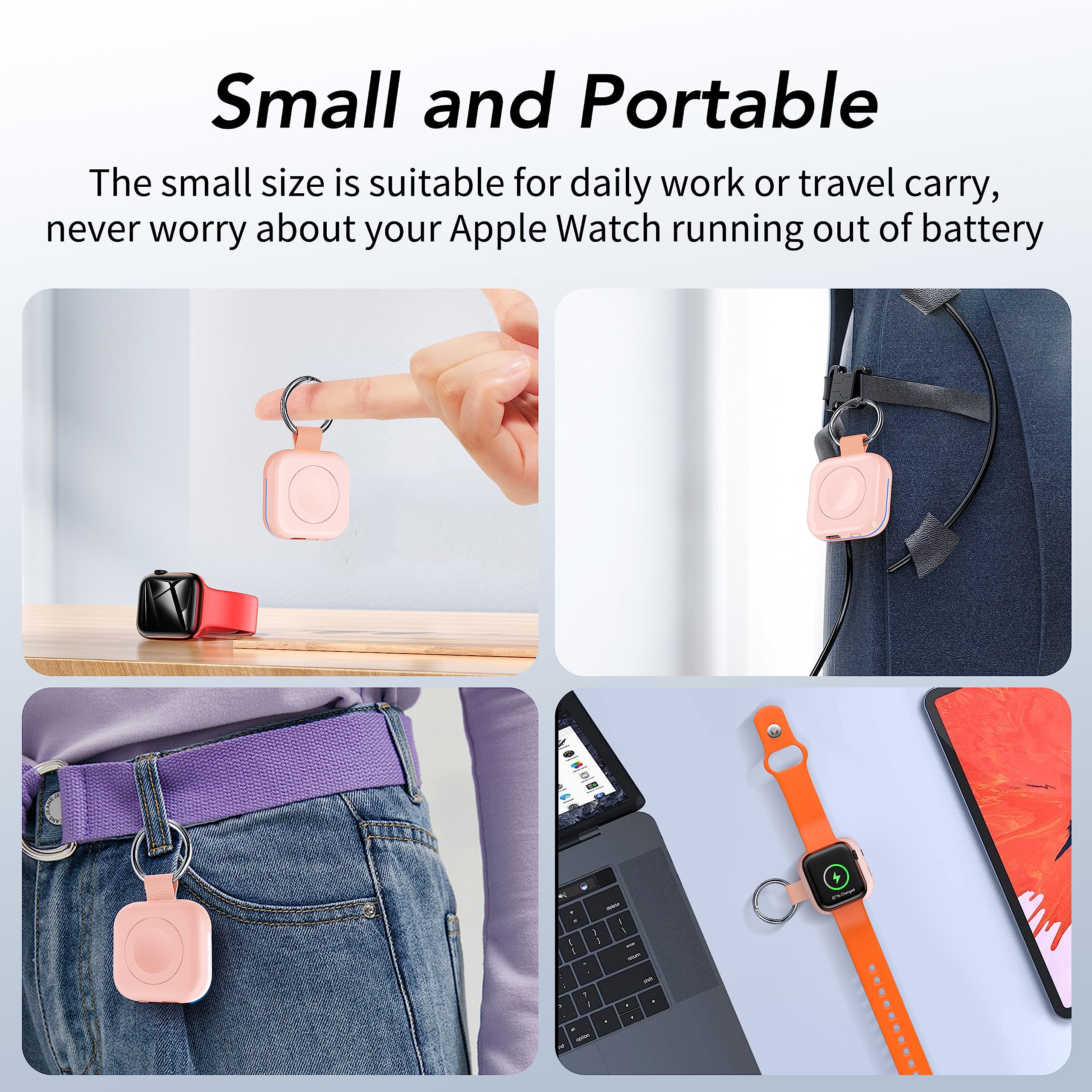 HUOTO Portable Charger for Apple Watch,Wireless Magnetic iWatch Charger 1200mAh Power Bank Travel Keychain Accessories Smart Chargers for Apple Watch Series 11/10/9/8/7/6/SE/5/4/3/2/1/UItra/UItra 2