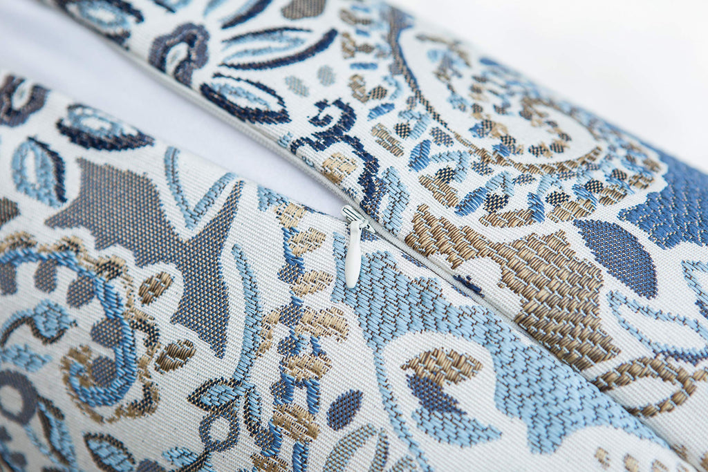 Mika Home Pack of 2 Decorative Pillow Covers Throw Pillow Cases,Paisley Pattern,18X18 Inches,Blue Brown Cream Multicolor