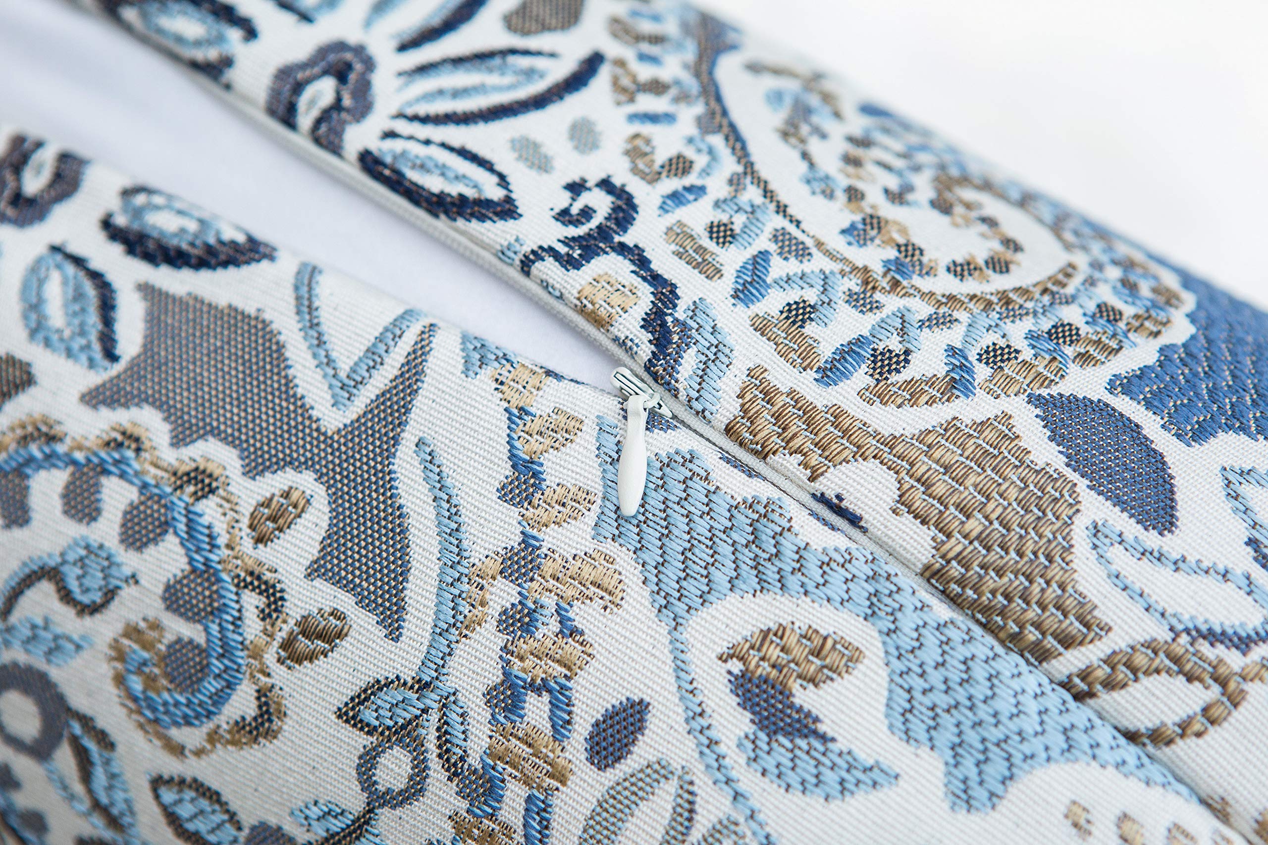 Mika Home Pack of 2 Decorative Pillow Covers Throw Pillow Cases,Paisley Pattern,18X18 Inches,Blue Brown Cream Multicolor