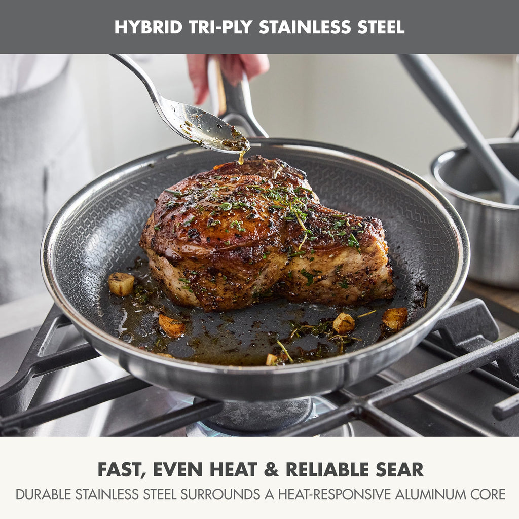 GreenPan Hybrid 9.5” & 11” Nonstick Stainless Steel Frying Pan Set, APEX Tri-Ply Thermobond PFAS-Free Ceramic Skillets, Induction & All Cooktop Compatible, Oven Temp to 850°F, Dishwasher Safe, Gold