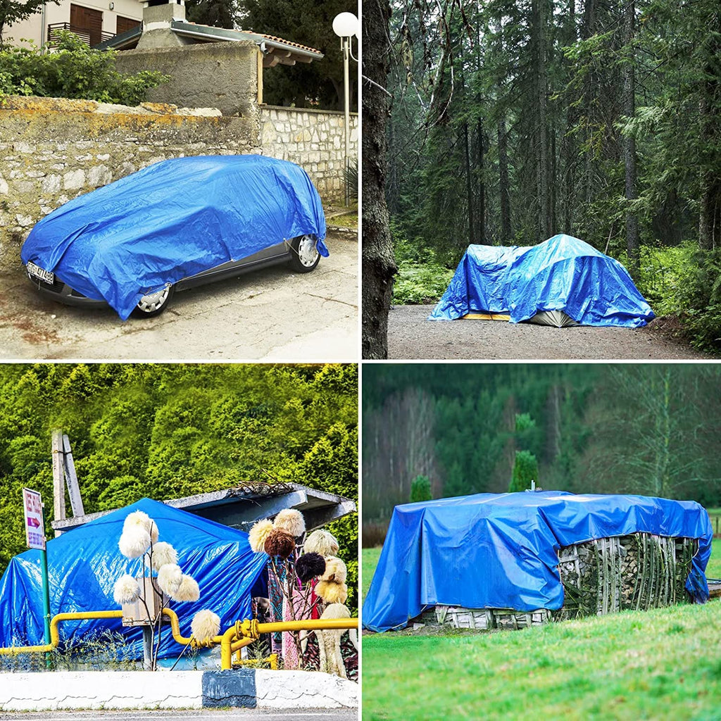Blue Tarp, Tarps Heavy Duty Waterproof 4x20, Waterproof Plastic Poly 16 Mil Thick Tarpaulin with Metal Grommets Every 19.5 Inches - Emergency Rain Shelter, Outdoor Cover, and Camping Use