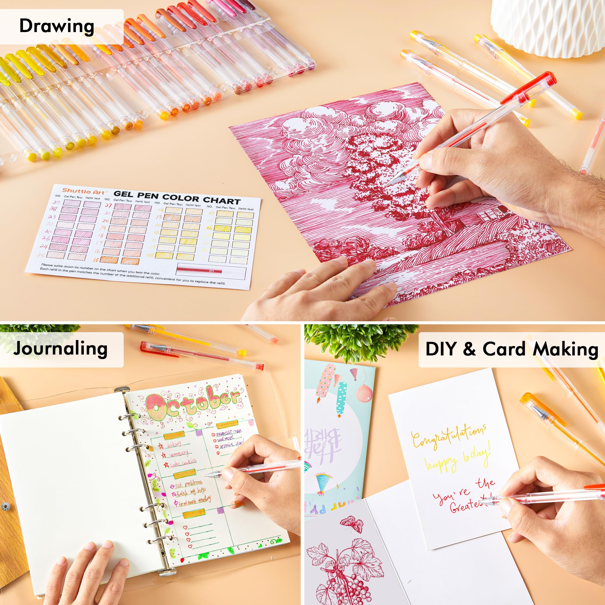 Shuttle Art Pastel Gel Pens, 24 Pastel Milky Colors Gel Pen for Black Paper, Adults Coloring Books Drawing Doodling Crafts Scrapbooking Journaling