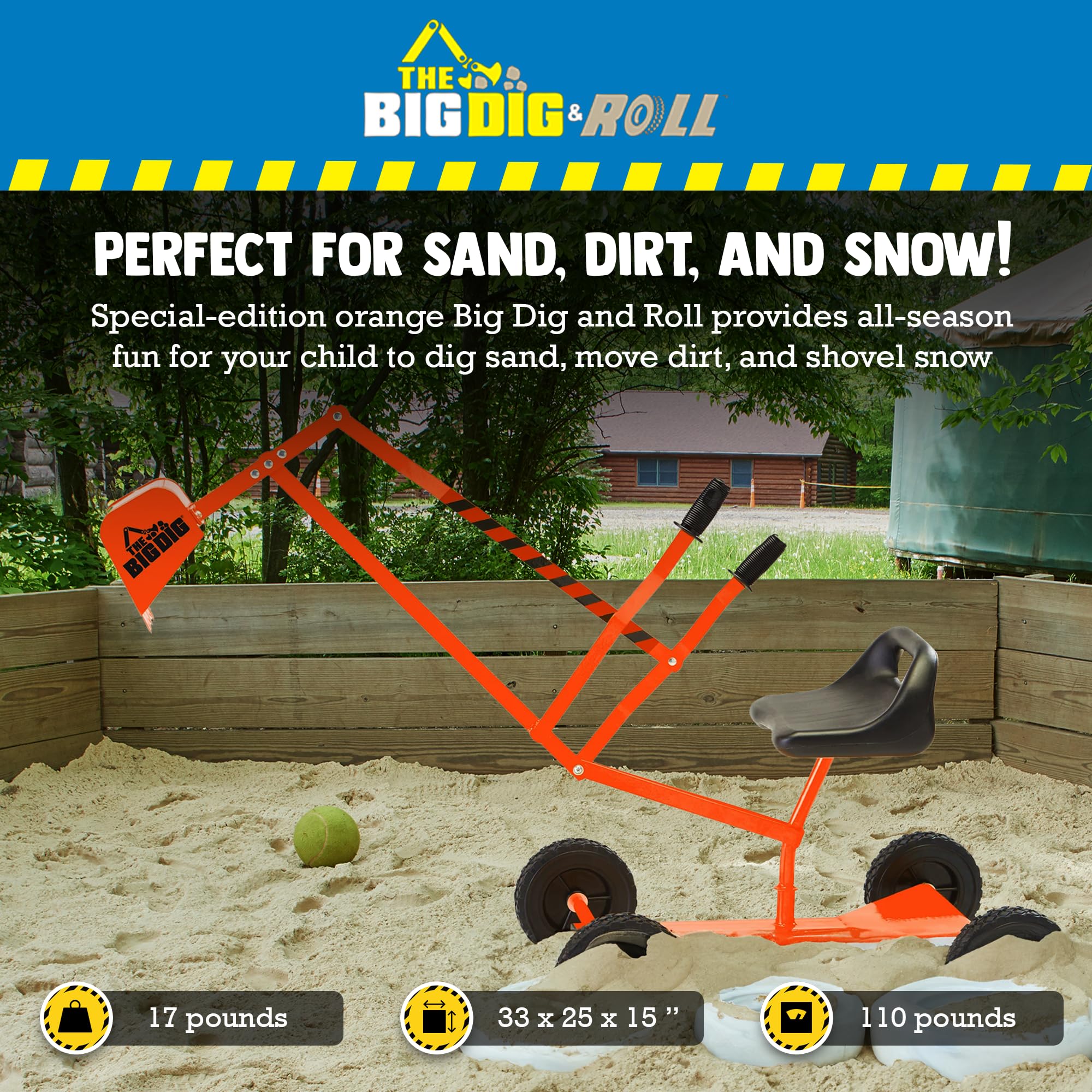 Big Dig Toy Excavator Ride, Sand Digger w/ 360 Rotation Base for Kids Ages 3 & Up, Yellow - Outdoor Playground and Beach Construction Riding Toys for Children