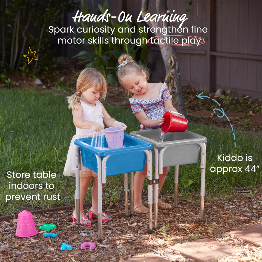 ECR4Kids 2-Station Sand and Water Adjustable Play Table, Sensory Bins, Blue/Red
