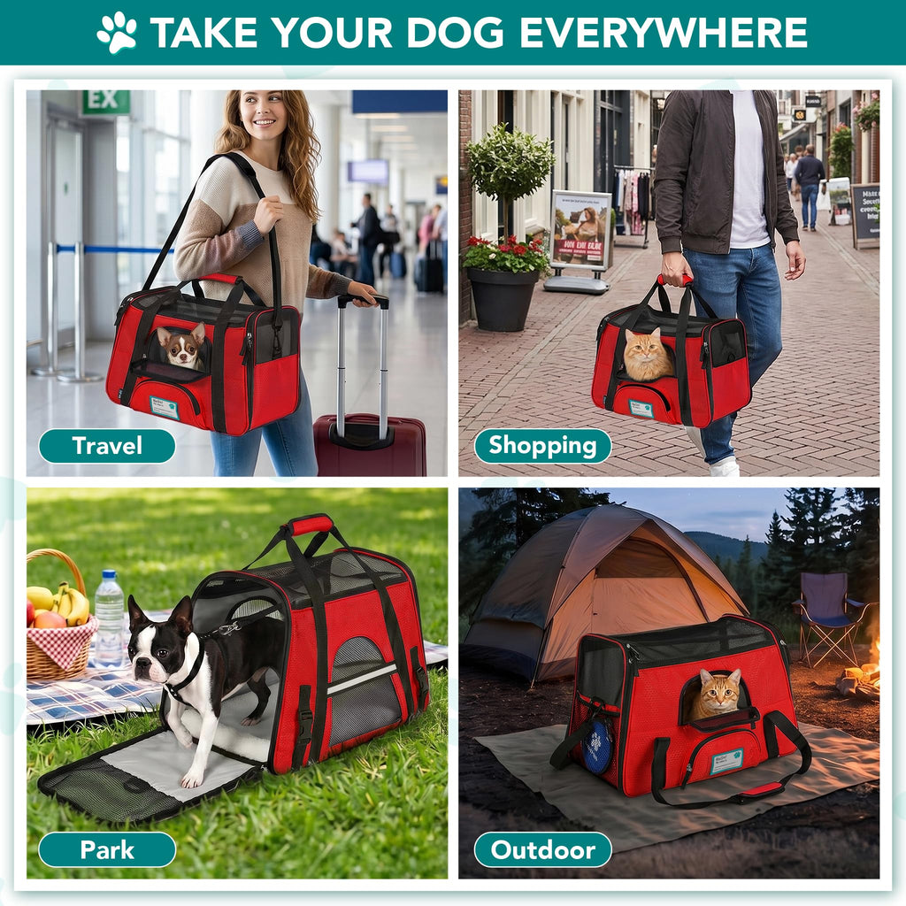 PetAmi Airline Approved Pet Carrier for Cats & Small Dogs, Soft Sided TSA Travel Carrier Bag with Sherpa Bed, Breathable Mesh Ventilation, Collapsible Bowl, Fits Under Seat, Up to 18 lbs, Small Black