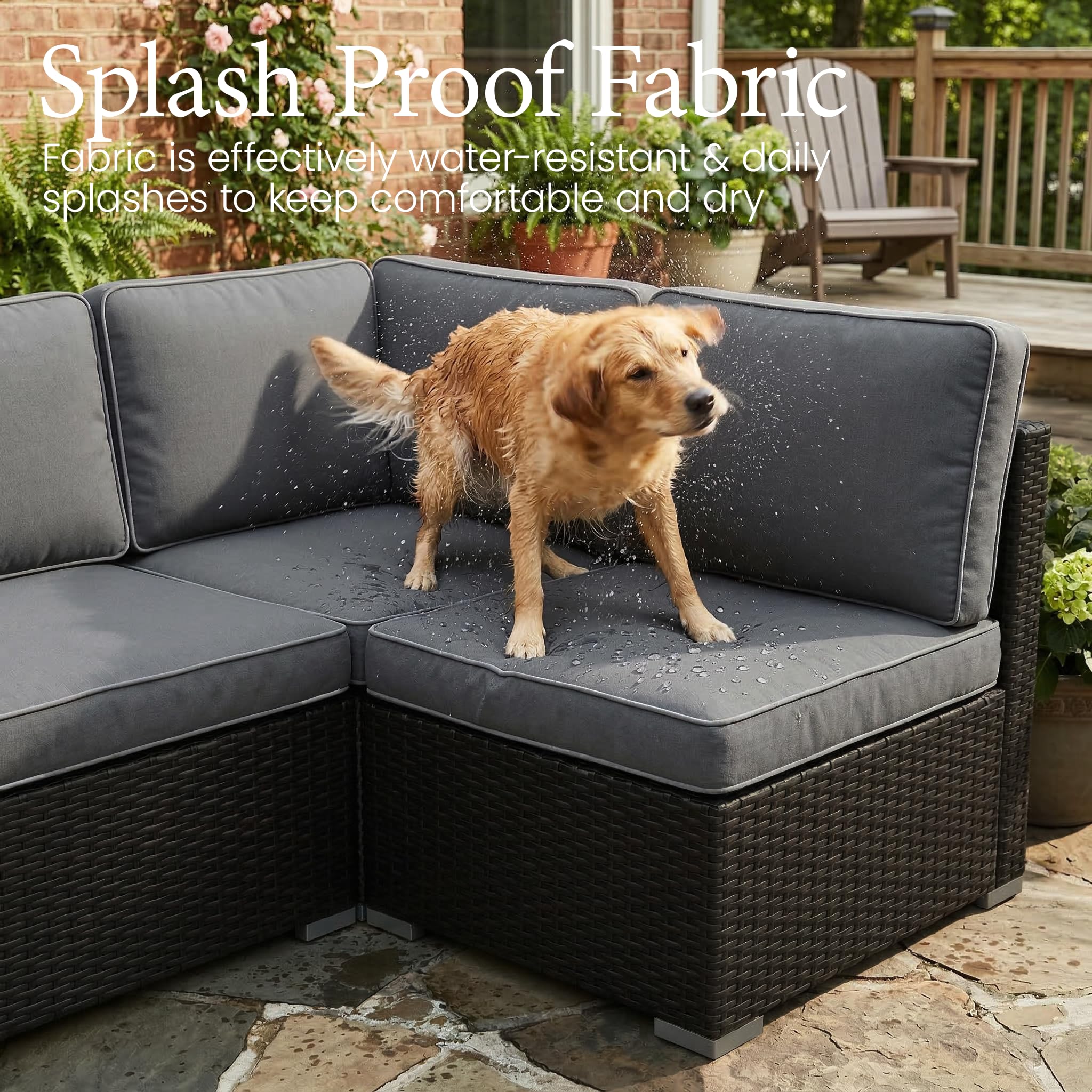 LayinSun 7 Pieces Outdoor Patio Furniture Set with 44" Fire Pit Table Rattan Sectional Sofa Conversation Sets