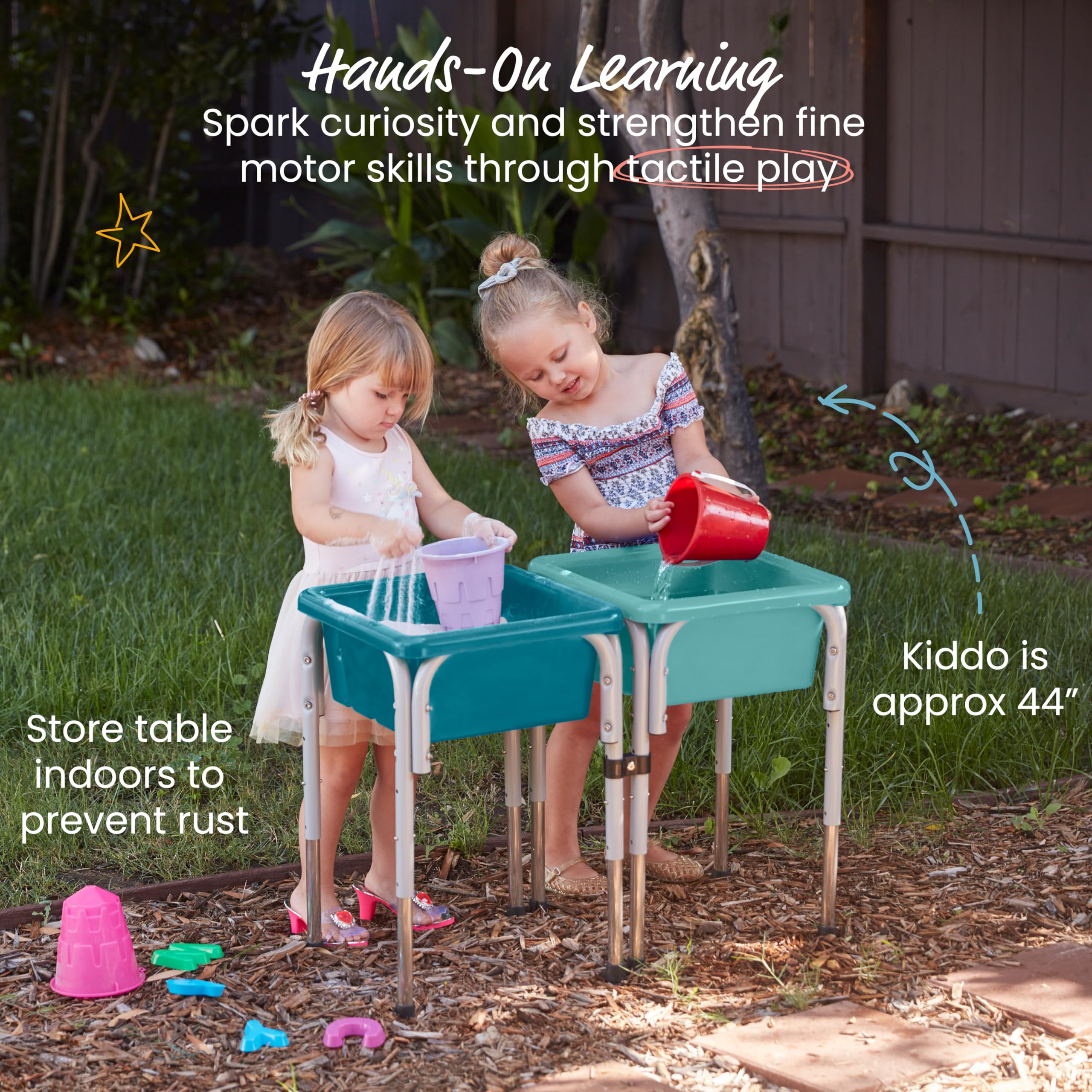 ECR4Kids 2-Station Sand and Water Adjustable Play Table, Sensory Bins, Blue/Red