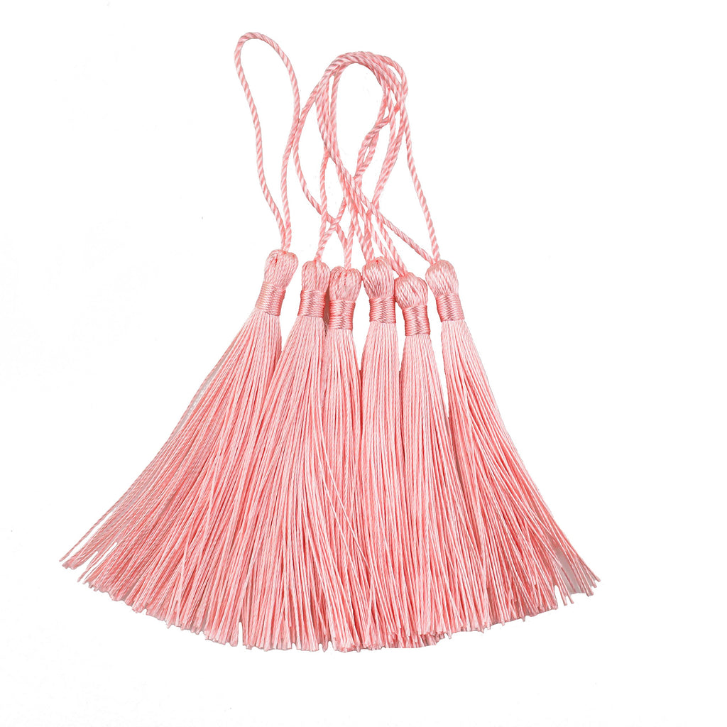 Makhry 100pcs 13cm/5 Inch Silky Floss Bookmark Tassels with 2-Inch Cord Loop and Small Chinese Knot for Jewelry Making, Souvenir, Bookmarks, DIY Craft Accessory (Dark Grey)
