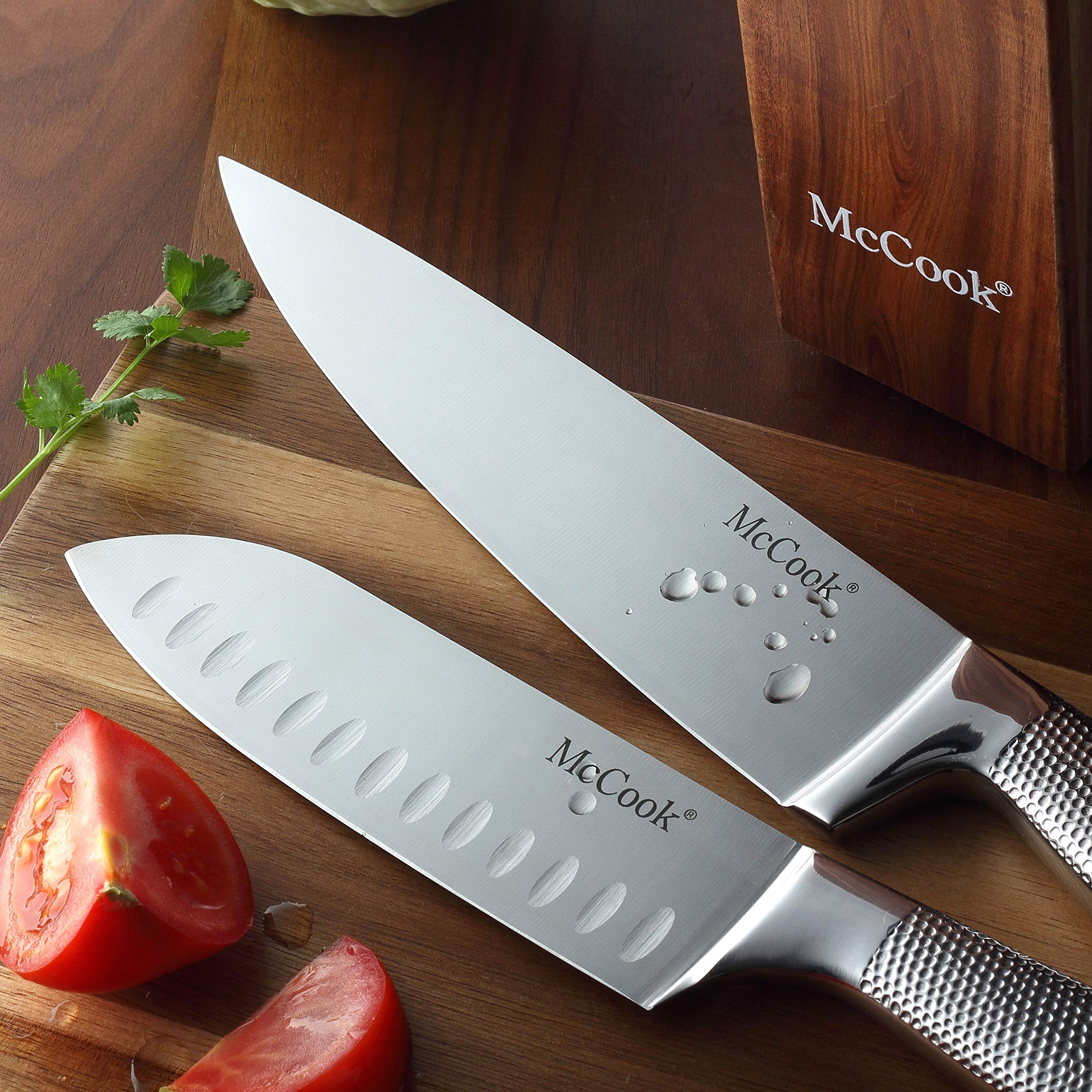 McCook® Knife Sets,German Stainless Steel Kitchen Knife Block Set with Built-in Sharpener, 20-Piece Razor-Sharp Kitchen Knives, Forged Triple Rivet,Full Tang,Ergonomic Handle,Elegant Box for Gift