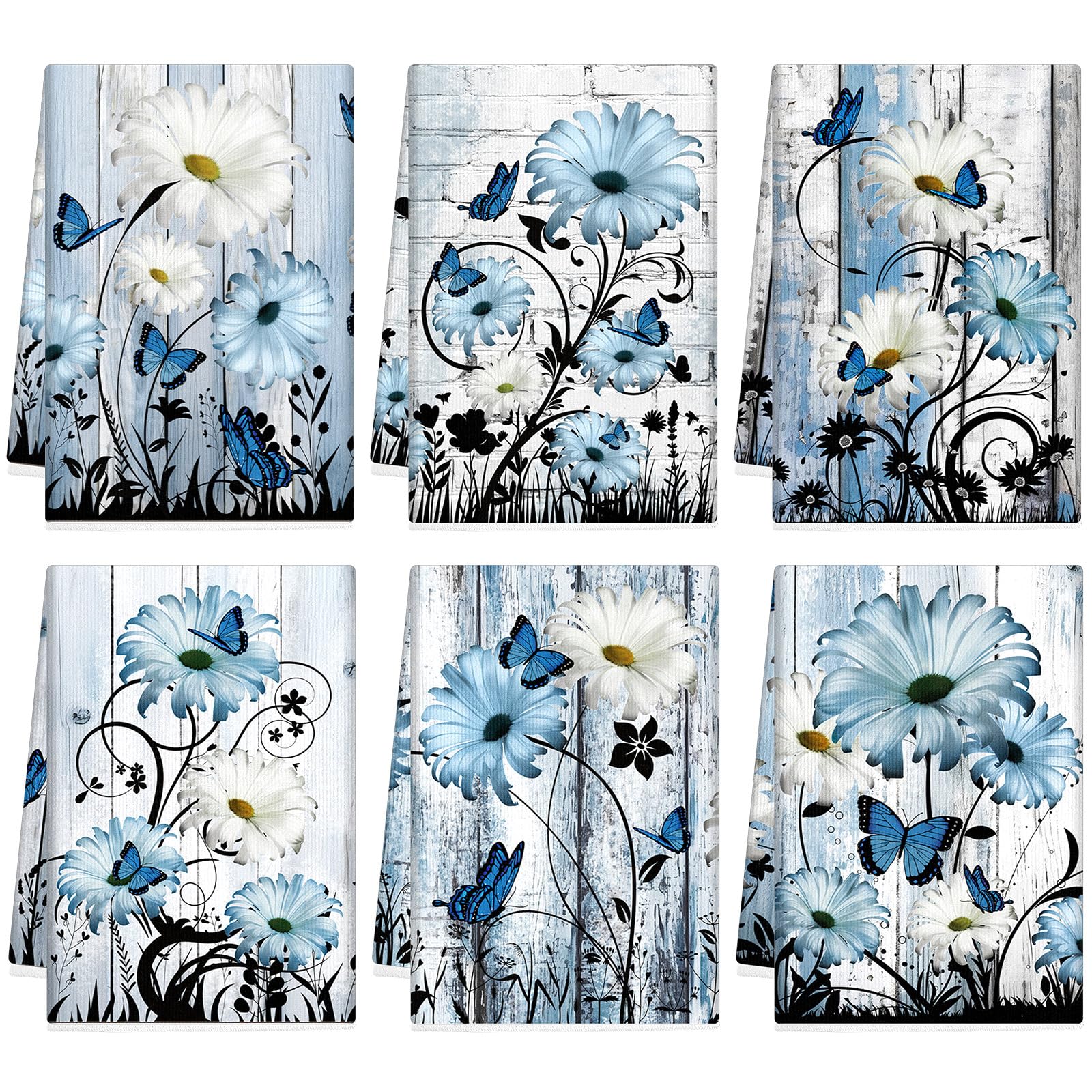 Breling Set of 6 Summer Beach Kitchen Towels Coastal Dish Towel Bathroom Decorative Sea Palm Trees Cloths for Kitchen Bathroom Home Cooking Housewarming Gifts, 14 x 21 Inch