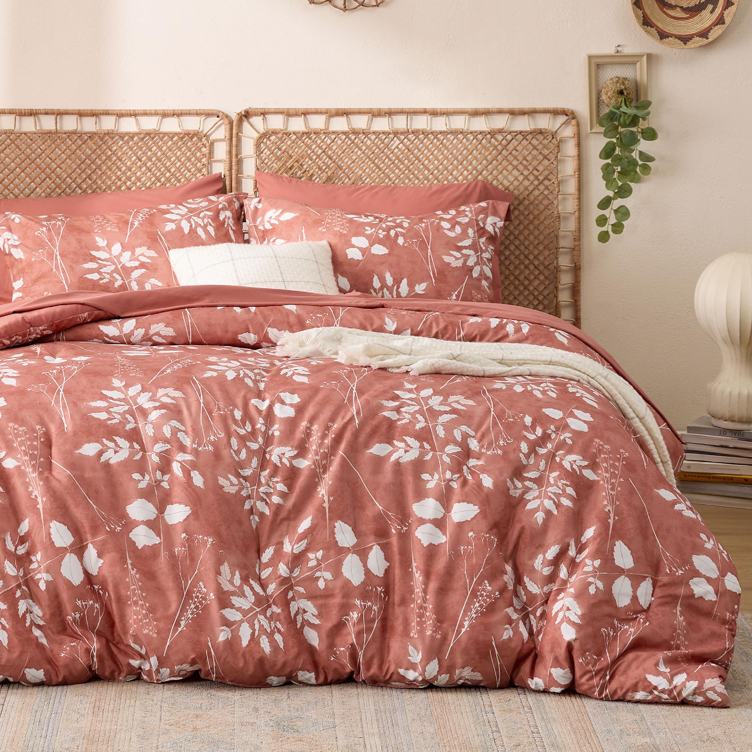 Bedsure Twin Comforter Set - 5 Pieces Floral Sage Green Soft Bedding Sets, Twin Bed in a Bag with Botanical Flowers Comforter, Sheets, Pillowcase & Sham