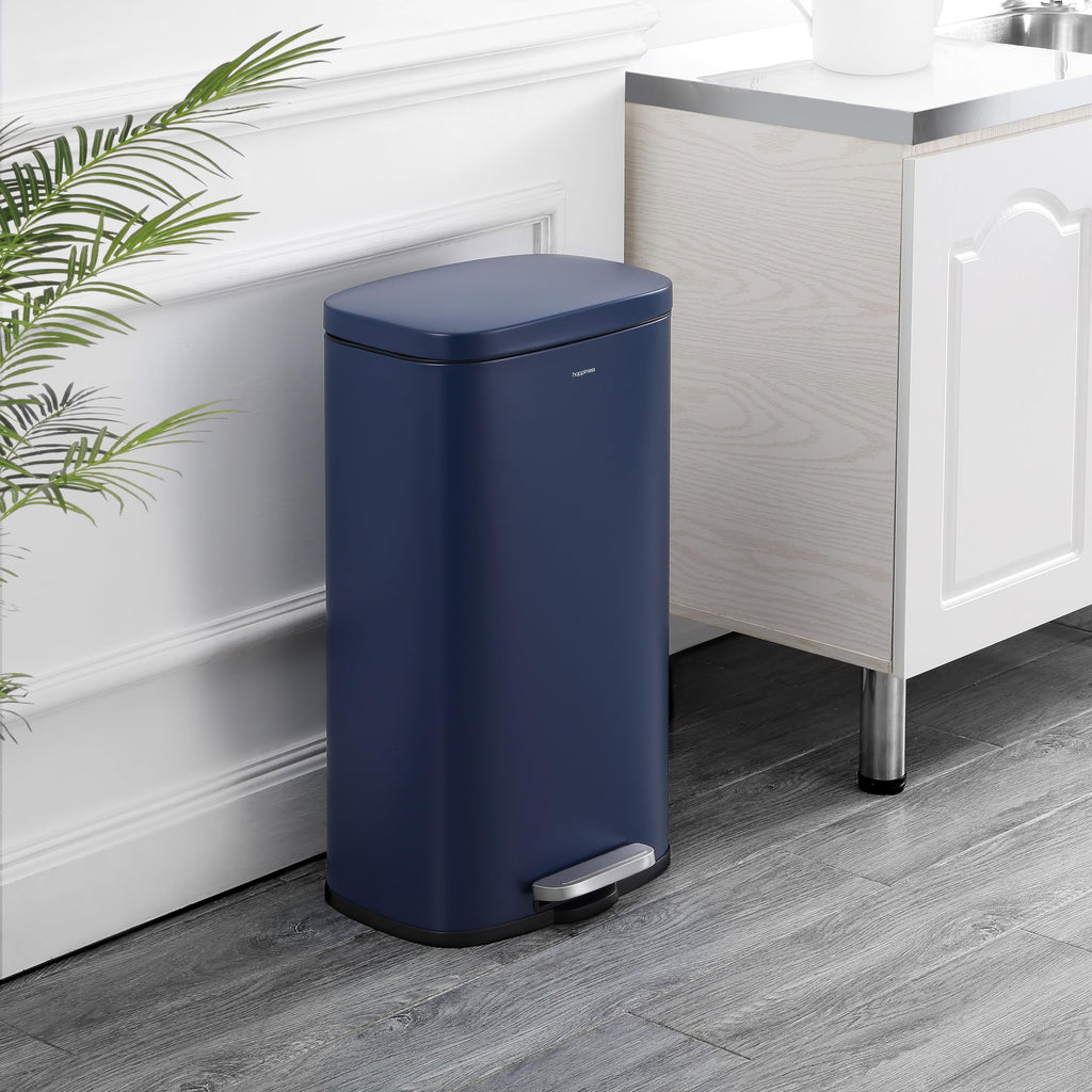 happimess HPM1011B Curtis 8-Gallon Step-Open Trash Can with Soft-Close Lid, Modern, Minimalistic, Fingerprint Proof for Home, Kitchen, Laundry Room, Office, Bedroom, Bathroom, Black