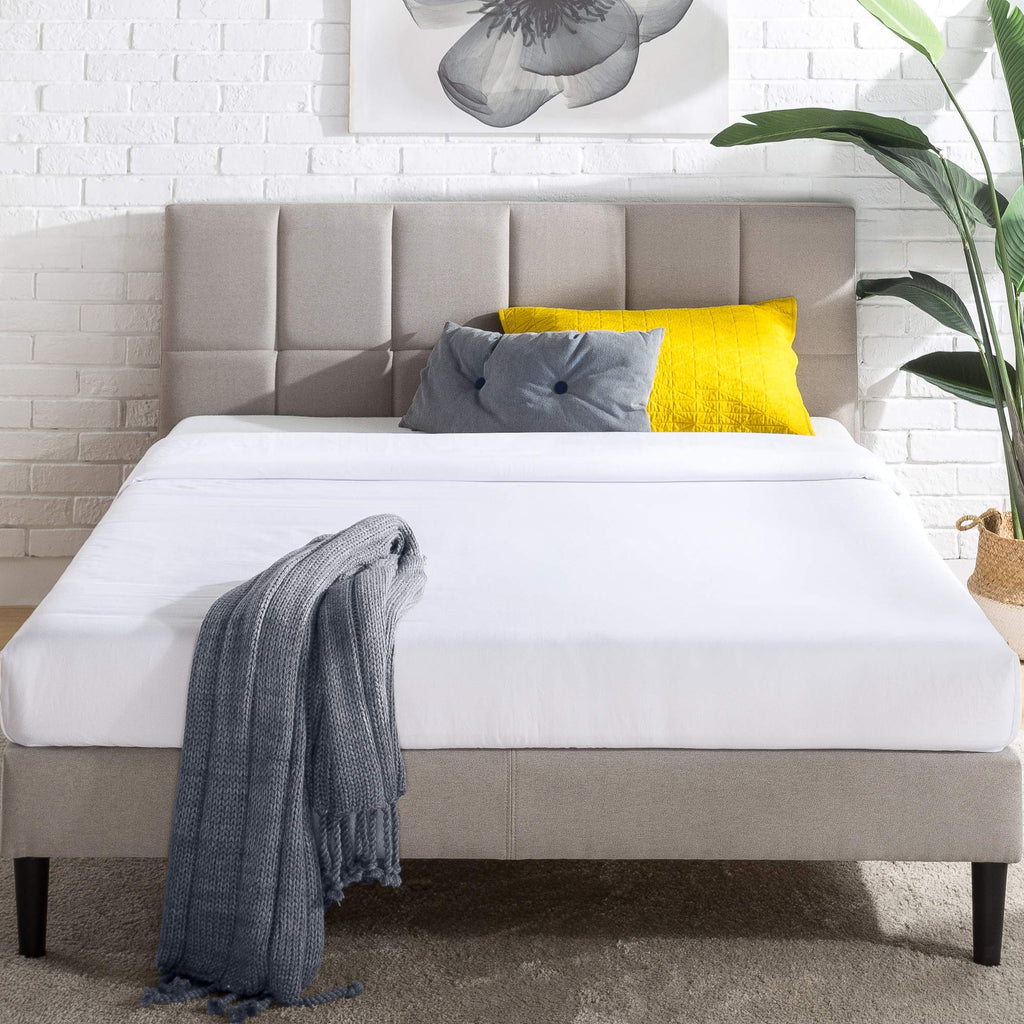 ZINUS Lottie Upholstered Platform Bed Frame with Short Headboard, Mattress Foundation, Wood Slat Support, No Box Spring Needed, Easy Assembly, Beige, Full