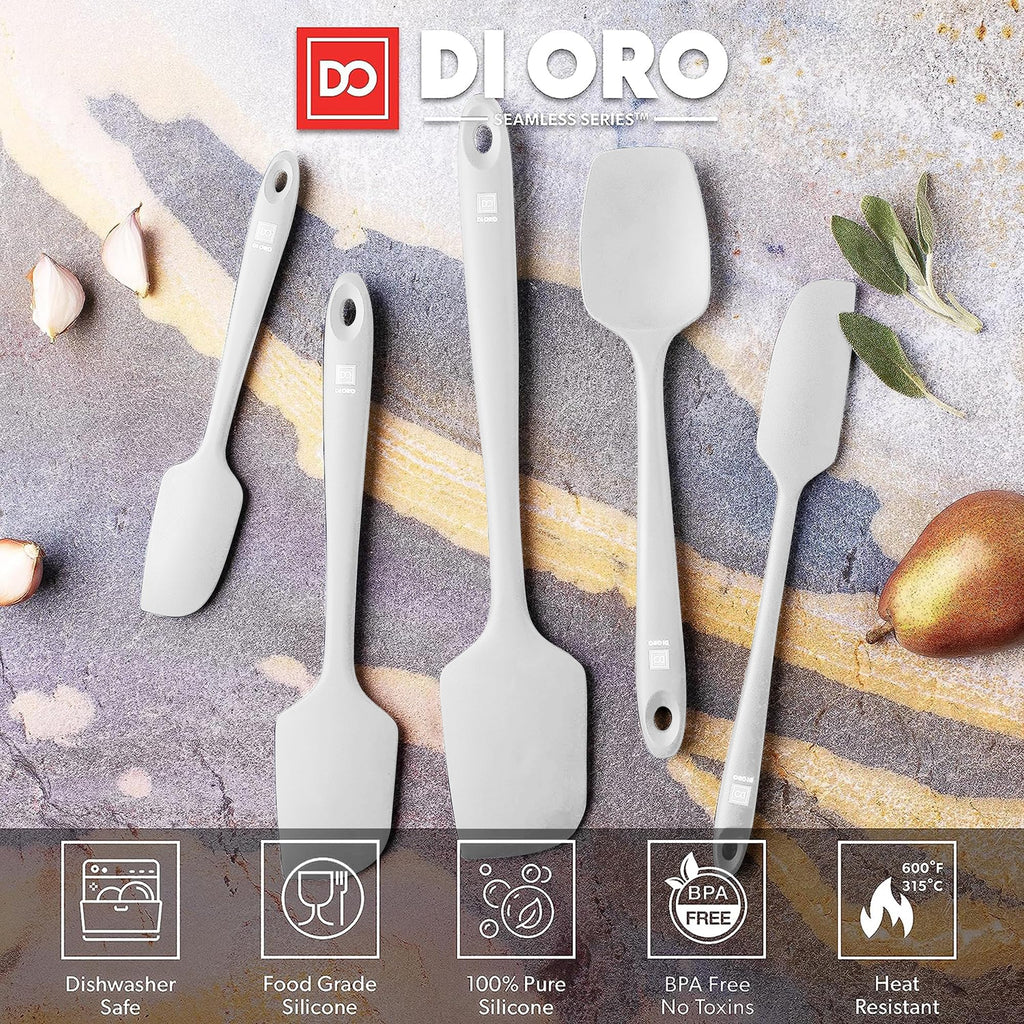 DI ORO Silicone Spatula Set - Rubber Kitchen Spatulas for Baking, Cooking, & Mixing - 600°F Heat-Resistant & BPA Free Silicone Scraper Spatulas for Nonstick Cookware - Dishwasher Safe (5pc, Black)