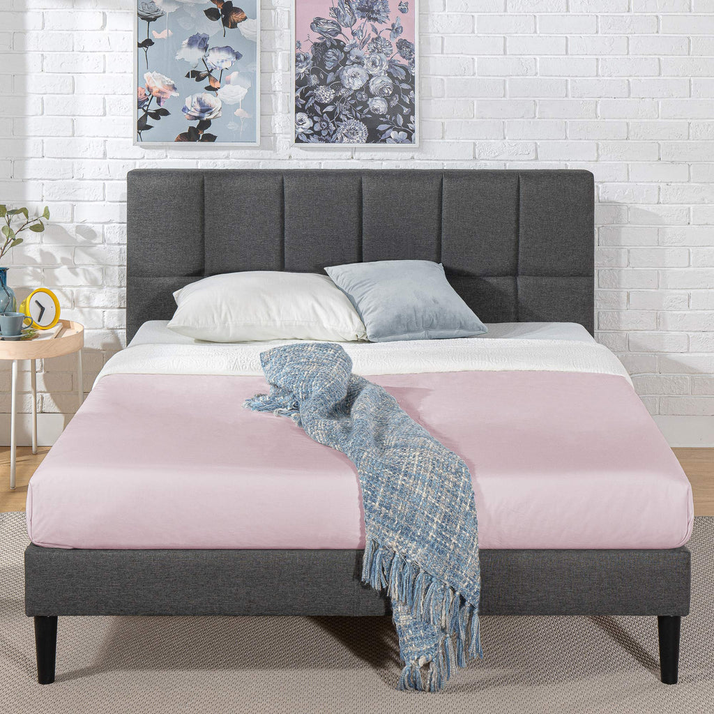 ZINUS Lottie Upholstered Platform Bed Frame with Short Headboard, Mattress Foundation, Wood Slat Support, No Box Spring Needed, Easy Assembly, Beige, Full