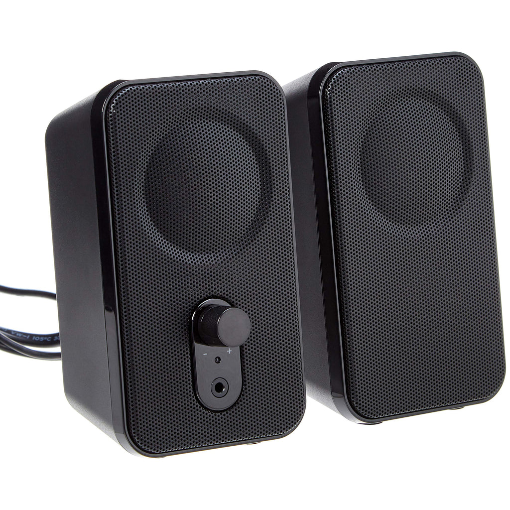 Amazon Basics AC-Powered Computer Speakers for Desktop or Laptop PC with Volume Control, Headphone Jack, Black (US Version)