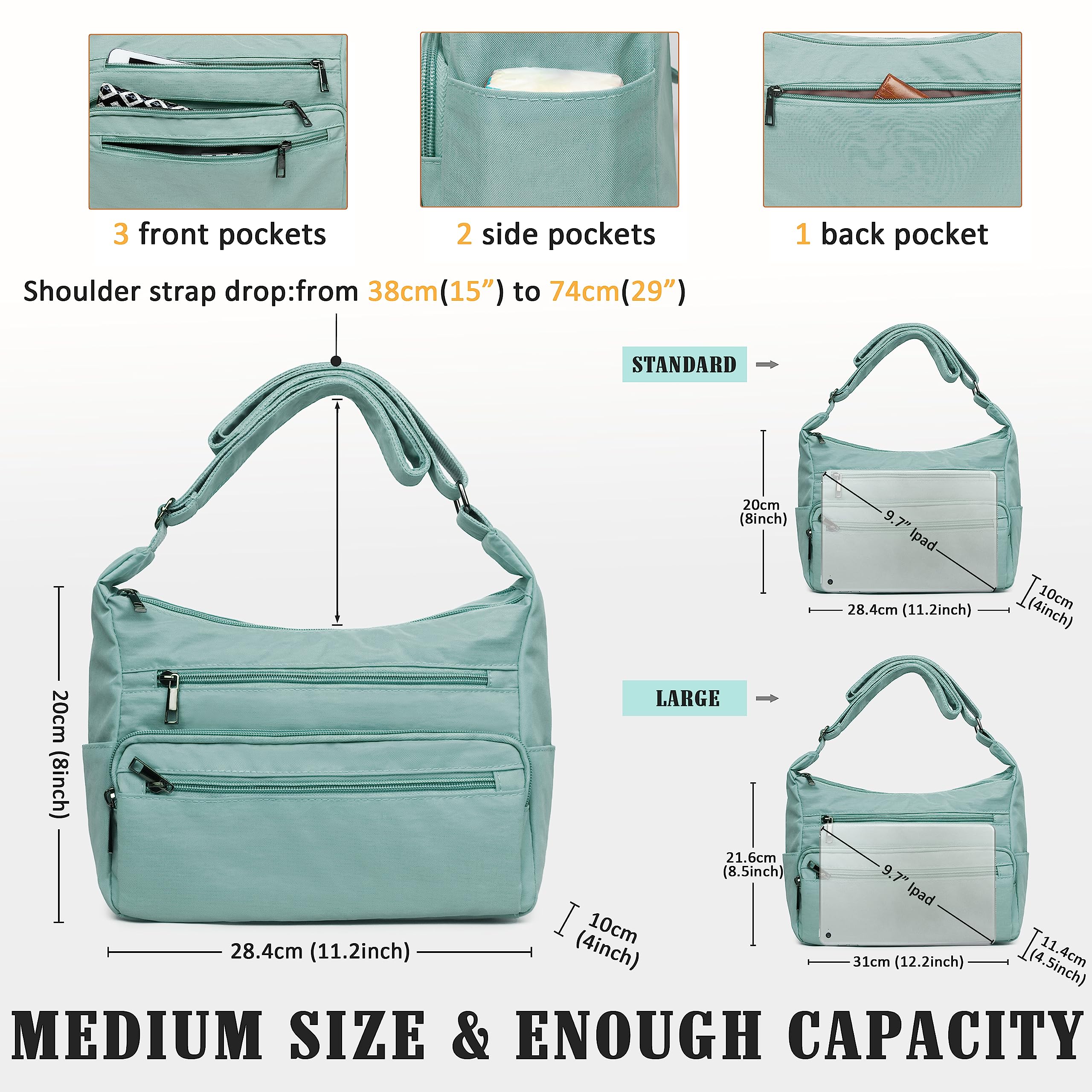 VOLGANIK ROCK RFID Purses for Women Fabric Nylon Multi Pocket Crossbody Bag Ladies Travel Handbag