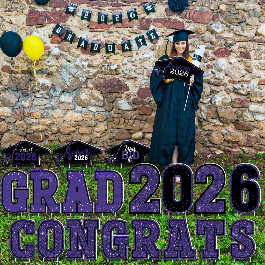 HOVACY 20 PCS Black Gold Graduation Yard Signs Class of 2026 | Black Gold 20 PCS, 40 Stakes, 11.57 x 16.14 in, Corrugated Plastic, Waterproof, Congrats Grad Sign, Graduation Sign