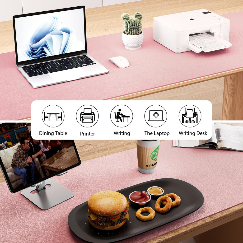 Aothia Leather Desk Pad Protector - Large Mouse Pad, Office Mat, Non-Slip PU Leather Blotter, Laptop Desk Pad, Waterproof Writing Pad for Office and Home (Beige, 38" x 13.7")