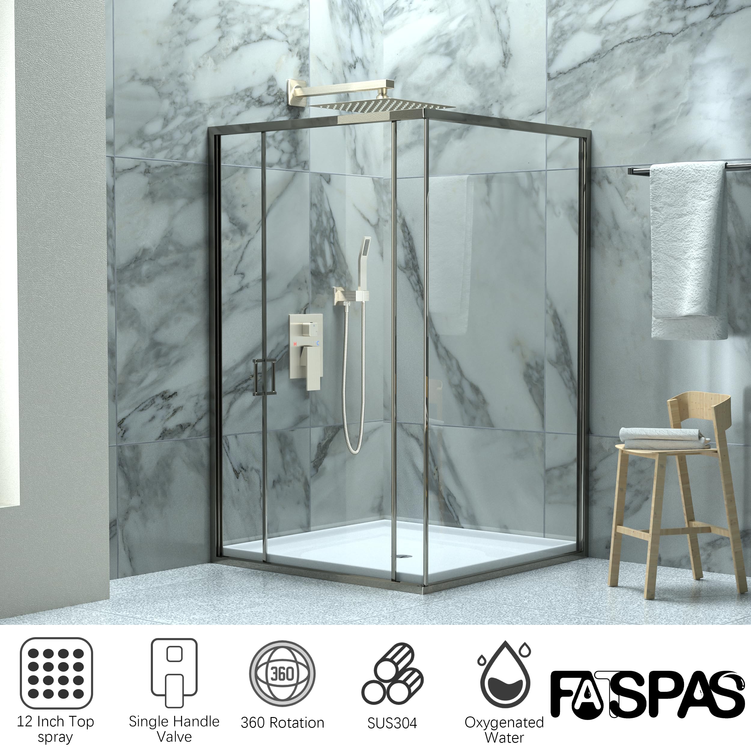 Brushed Gold Shower System with 10-Inch Rain Showerhead and Tub Spout | cUPC-certified pressure balance brass valve to prevent scalding, CEC-certified air injection technology for low pressure