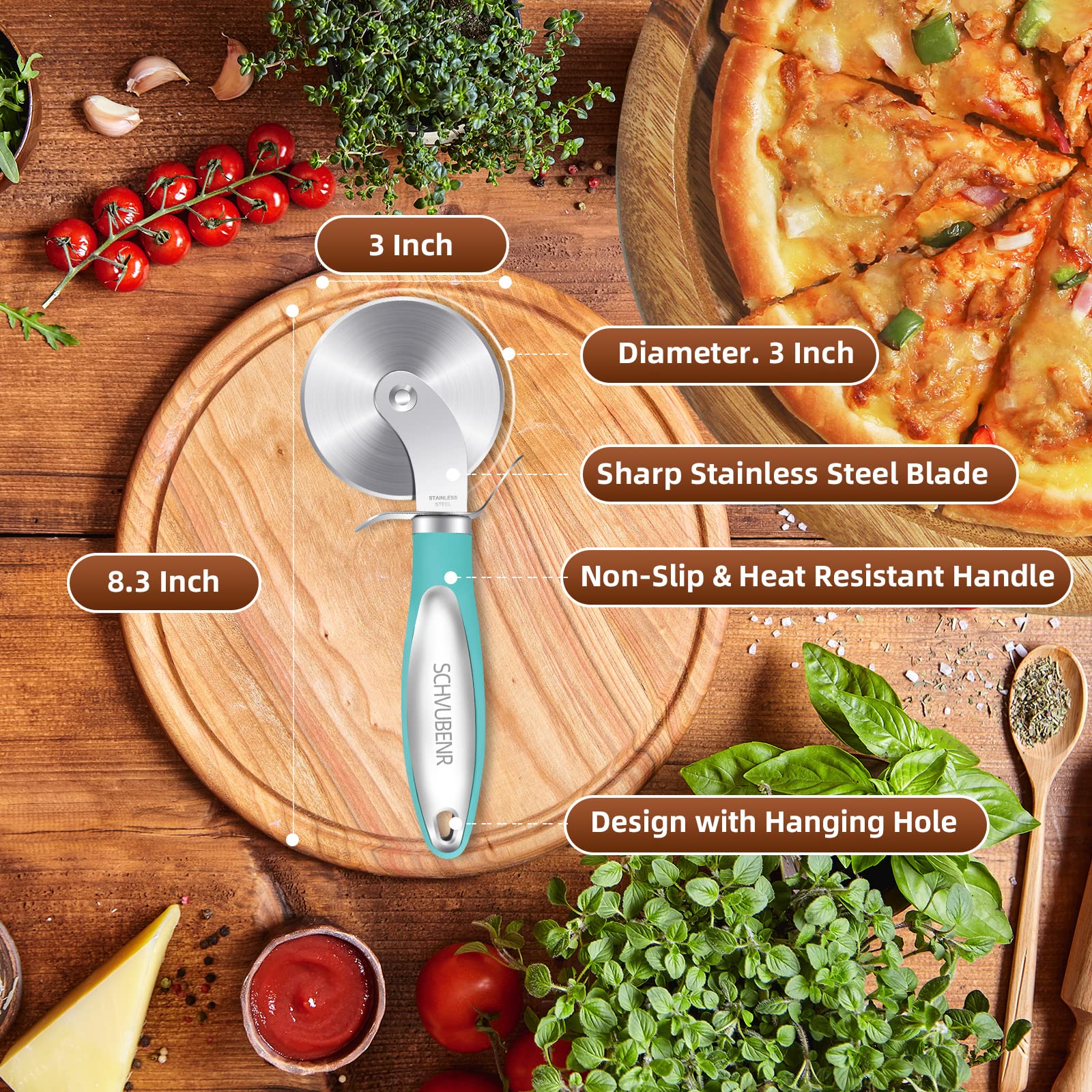 SCHVUBENR Premium Pizza Cutter Wheel - Ultra Sharp Stainless Steel Pizza Slicer with Non-Slip Soft Grip Handle - Multi-Purpose Cutter for Pizza, Dough & Pastry - Dishwasher Safe, Easy to Clean - Black