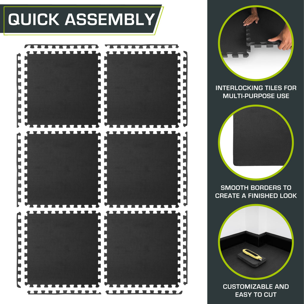 ProsourceFit Weaved Pattern Extra Thick Exercise Puzzle Mat 1-inch, EVA Foam Interlocking Tiles for Protective, Cushioned Flooring for Home and Gym Equipment; Black, 72 SQ FT, 18 Tiles