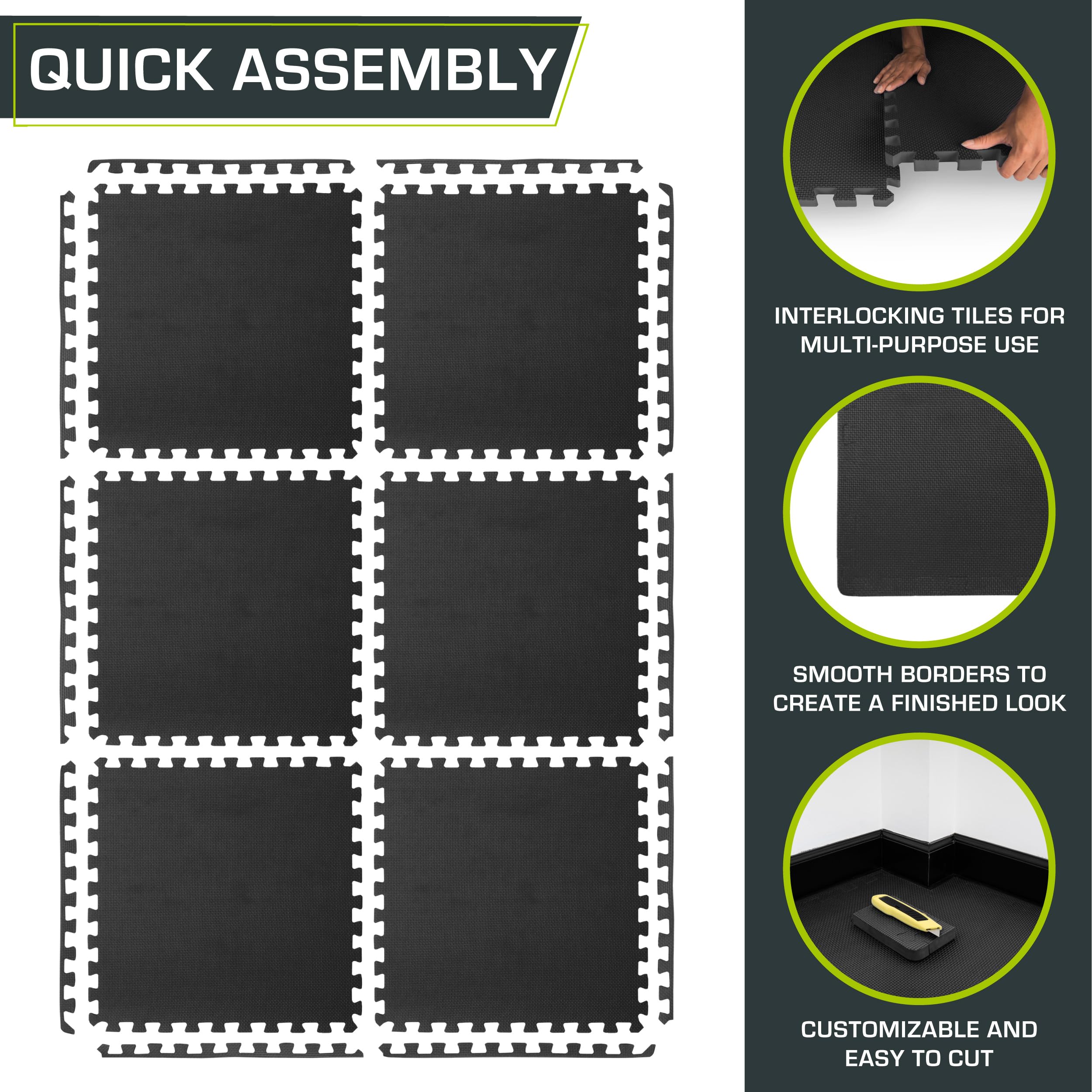 ProsourceFit Weaved Pattern Extra Thick Exercise Puzzle Mat 1-inch, EVA Foam Interlocking Tiles for Protective, Cushioned Flooring for Home and Gym Equipment; Black, 72 SQ FT, 18 Tiles