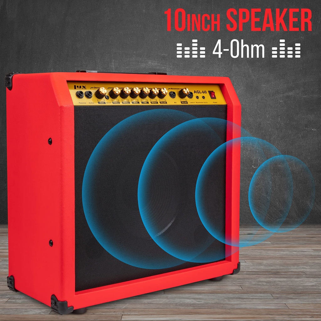 LyxPro Electric Guitar Amp 20 Watt Amplifier Built in Speaker Headphone Jack and Aux Input Includes Gain Bass Treble Volume and Grind - Black
