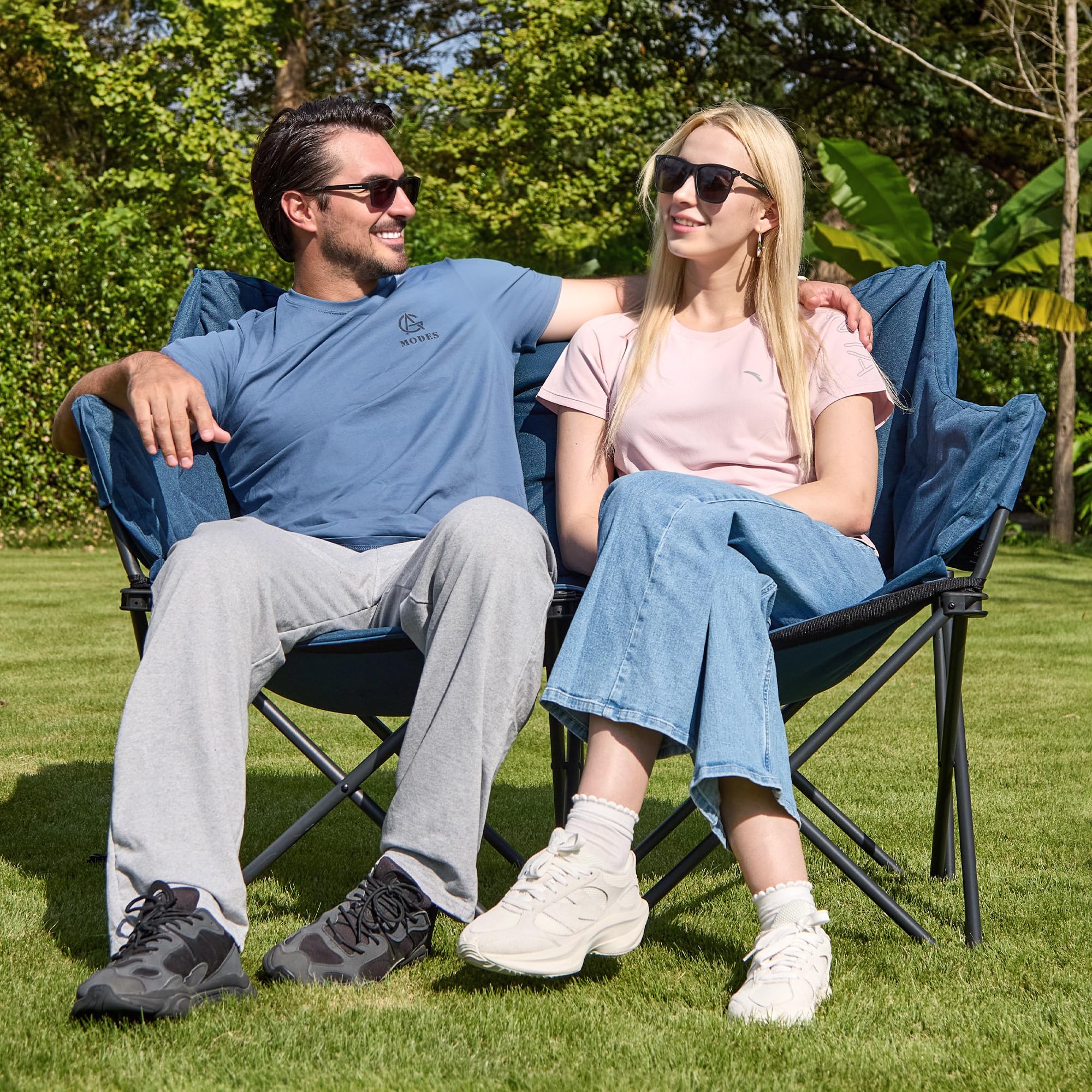 Double Camping Chair Heavy Duty Oversized Padded Loveseat for Adults 2 Person Outdoor Portable Camping Chairs for Lawn, Backyard, Fishing, Trip, Support 600lbs, Grey