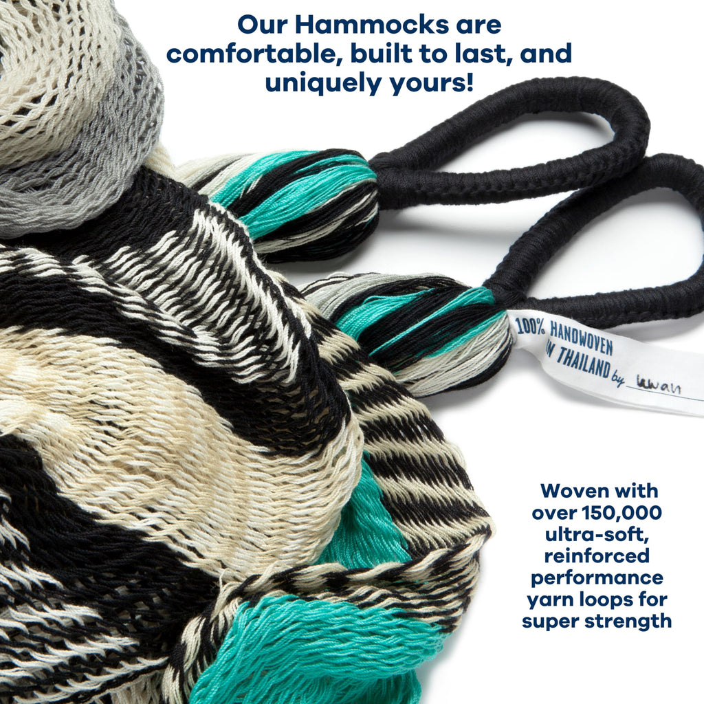 Handwoven Hammock by Yellow Leaf Hammocks - Double Size, Fits 1-2 PPL, 400lb max - Weathersafe, Super Strong, Easy to Hang, Ultra Soft, Artisan Made - Color: Natural Khaki