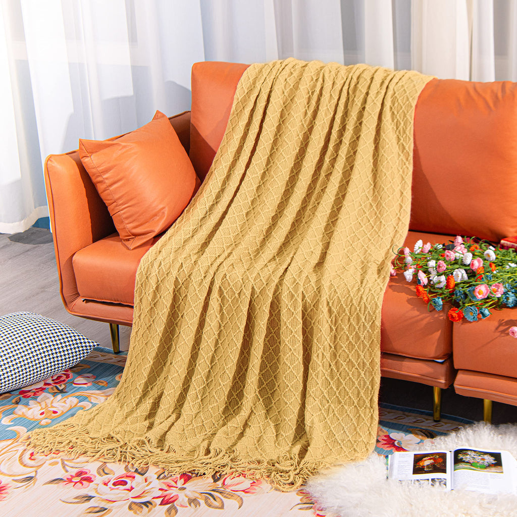 NTBAY Acrylic Knitted Throw Blanket, Lightweight and Soft Cozy Decorative Woven Blanket with Tassels for Travel, Couch, Bed, Sofa, 51x67 Inches, Grey Wave