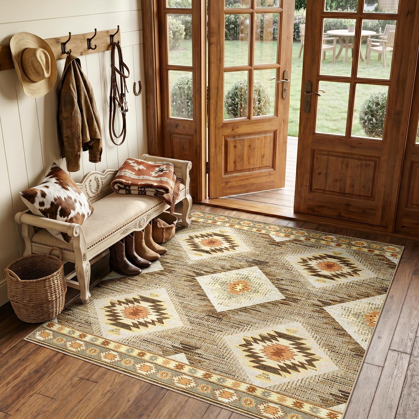 BESTSWEETIE Area Rug 2x3 Rug Machine Washable Non-Slip Low Pile Print Pattern Western Rug for Living Room Bedroom Entryway Tribal Series-Abstract/Cowhide