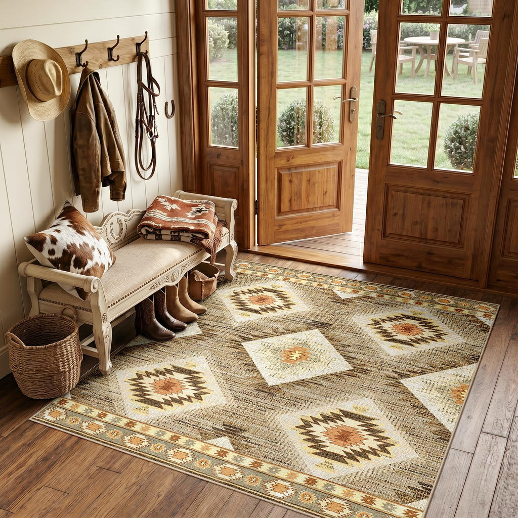 BESTSWEETIE Area Rug 2x3 Rug Machine Washable Non-Slip Low Pile Print Pattern Western Rug for Living Room Bedroom Entryway Tribal Series-Abstract/Cowhide
