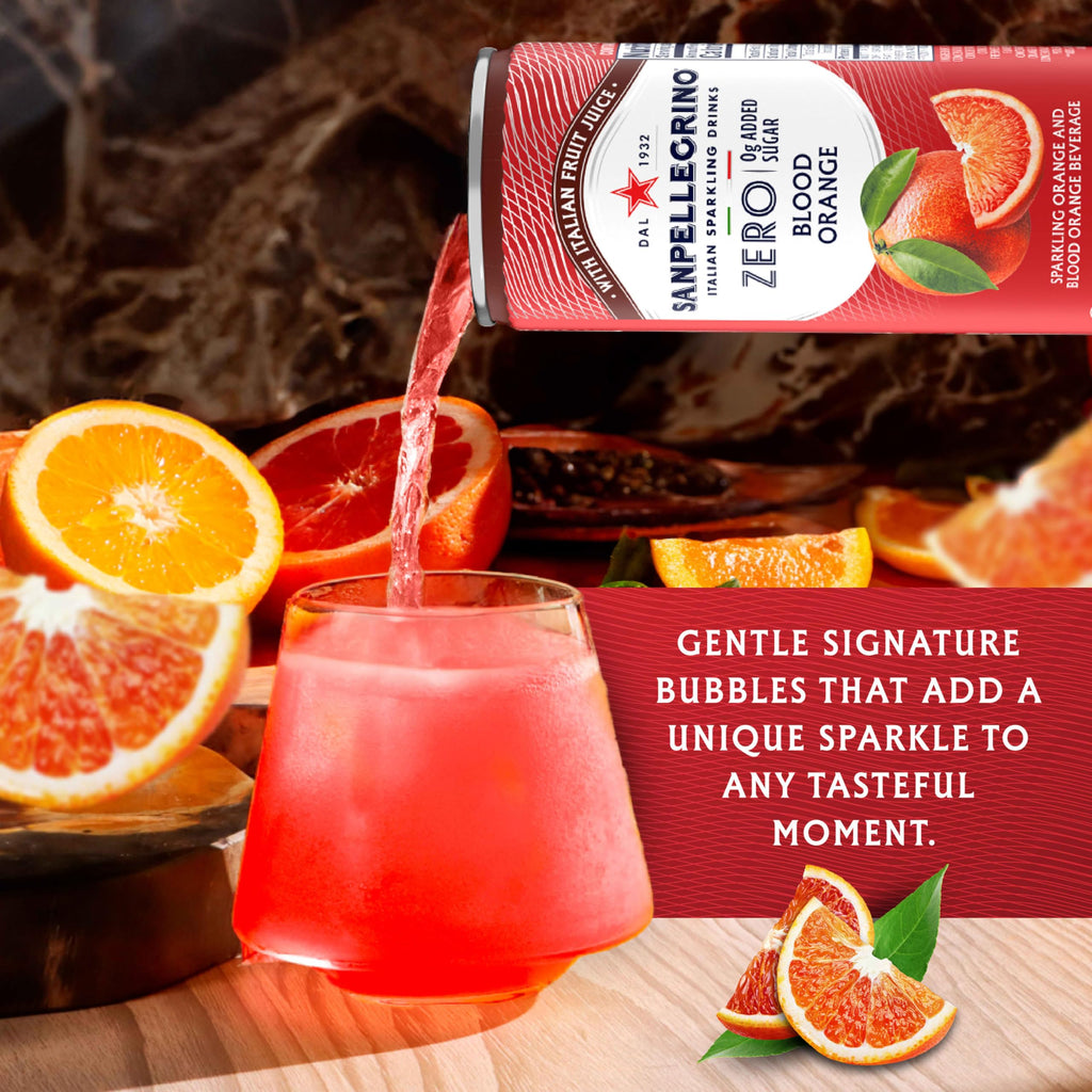 Sanpellegrino Zero Grams Added Sugar Pomegranate & Orange Italian Sparkling Drink, 24 Pack Of 11.15 Fl Oz Cans, Sanpellegrino Italian Sparkling Drinks, Low-Calorie Fruit Juice Beverages