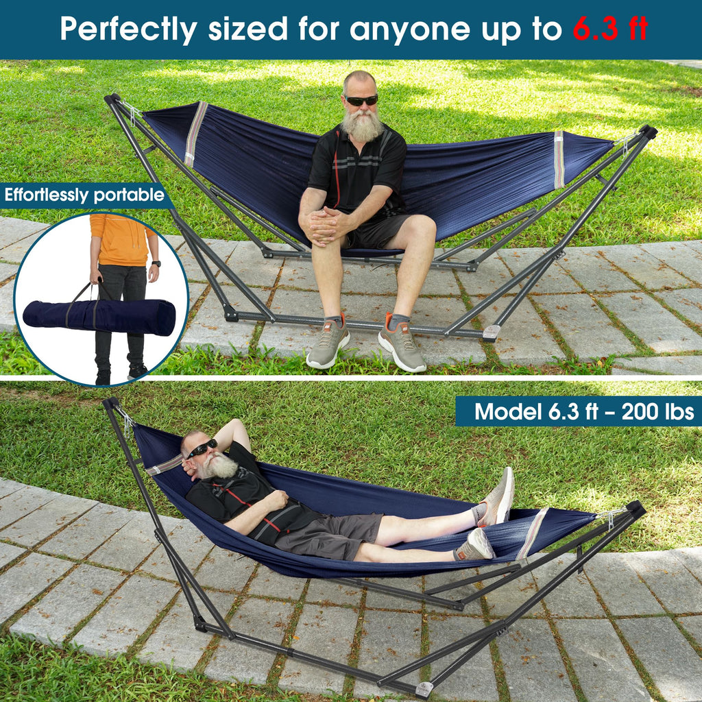 Tranquillo Unity Adjustable Hammock Stand, Hammocks Stands for The Garden, 800 lbs Capacity Steel Double Hammock Stand for 2 Persons, Premium Pre-Assembled Stand (Steel, Aegean)