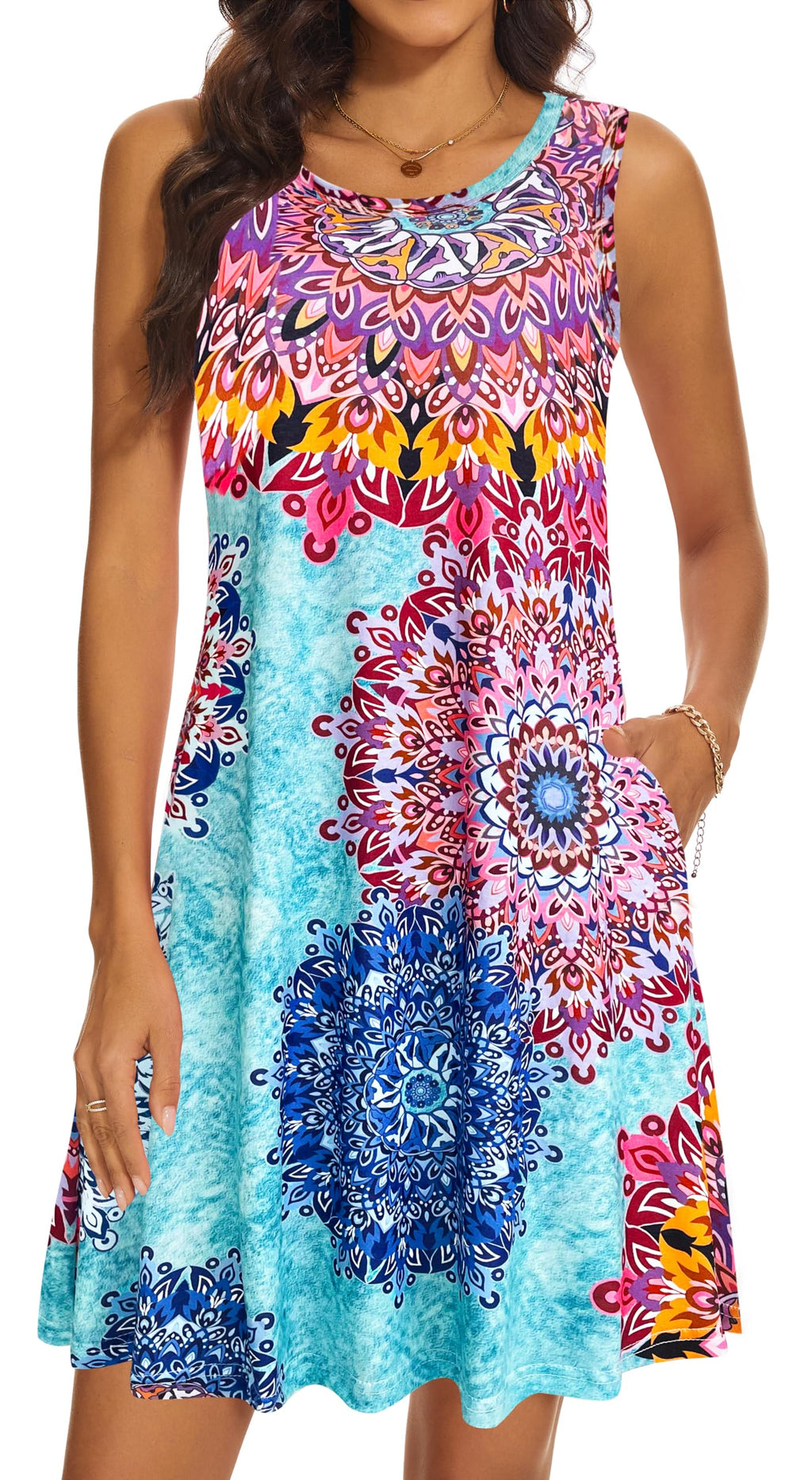 Summer Dresses for Women 2026 Casual Sundresses Beach Cover Ups Sleeveless Tshirt Swing Dress with Pockets