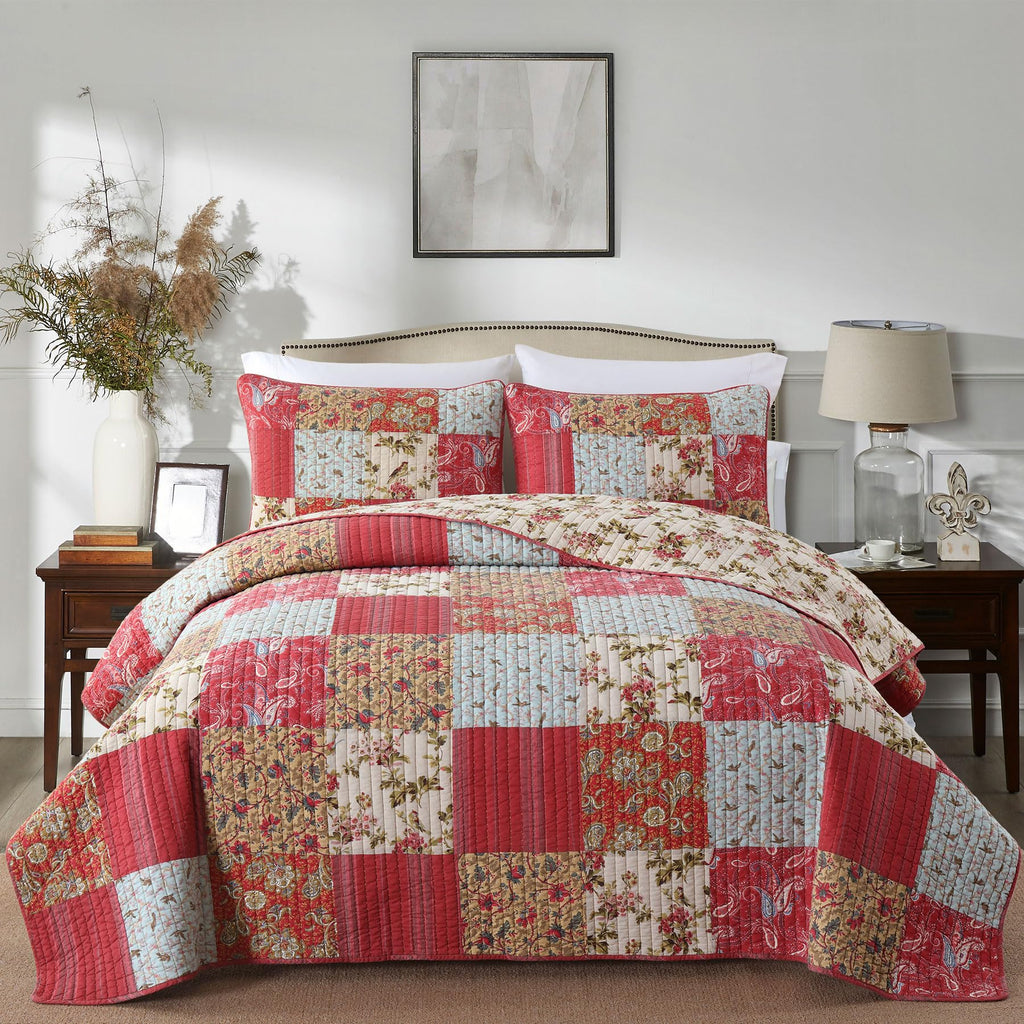 Secgo Twin Comforter Set for Bed - 100% Cotton Quilts Twin Size, Black Bedspreads with 2 Pillow Shams, Patchwork Reversible Lightweight Bedding