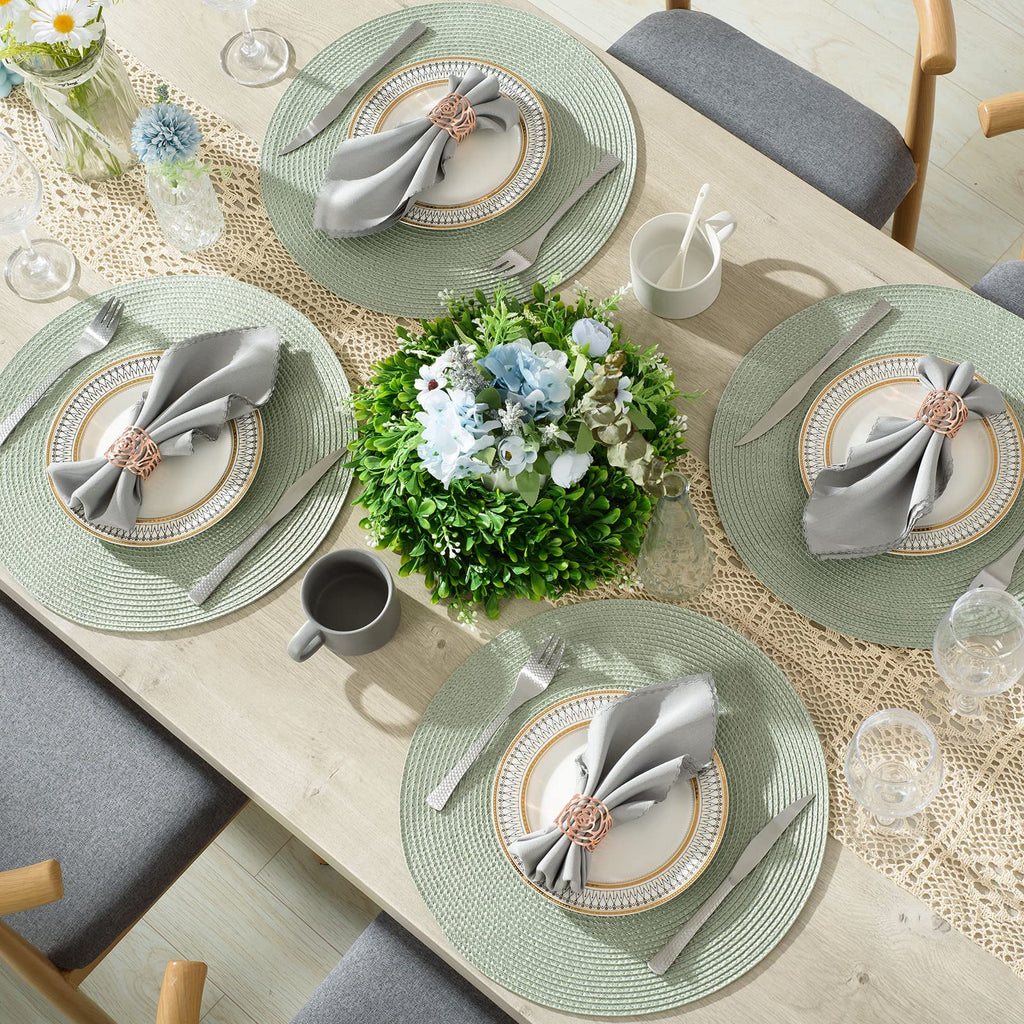 AHHFSMEI Round Placemats Set of 6 Heat Resistant Washable Non-Slip Woven Braided Table Mats for Dining Table Kitchen & Home Decor (Beige)