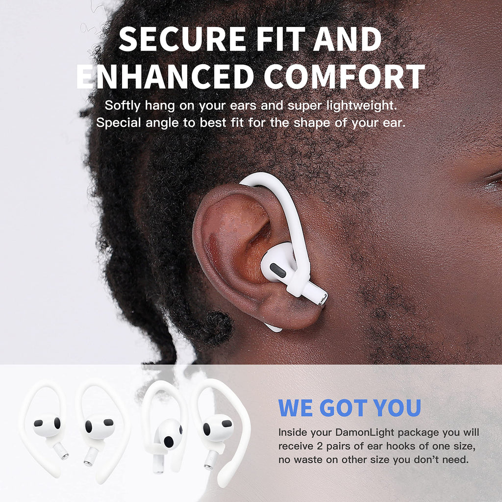 Ear Hooks 2 Pairs for AirPods Pro 2 & 1, AirPods 4 & 3, Anti-Slip Comfortable Fit, Ergonomic Design, Accessories (Small, Black)