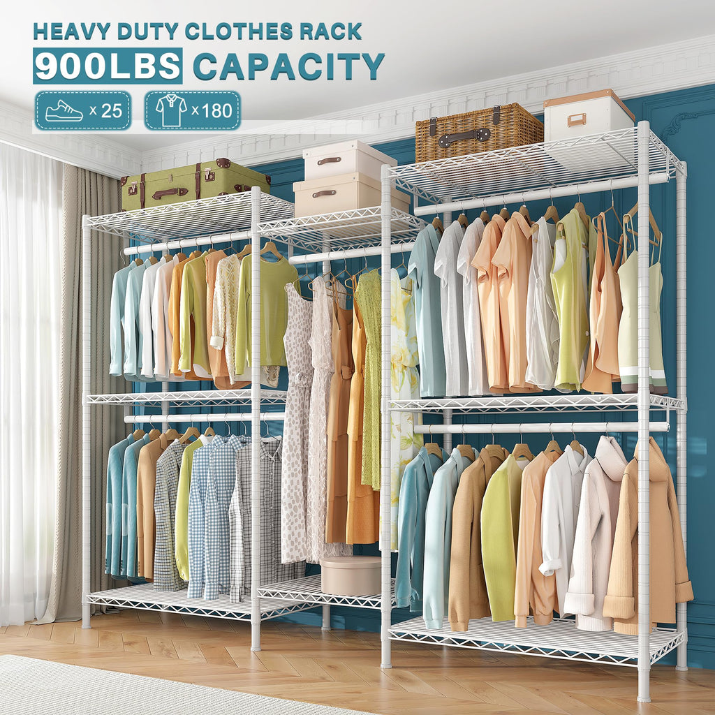 Raybee Clothes Rack,Clothing Racks for Hanging Clothes 900LBS Capacity Heavy Duty Portable Closet with 5 Hanger Rods & 8 Shelves for Walk-in Closet,Apartment